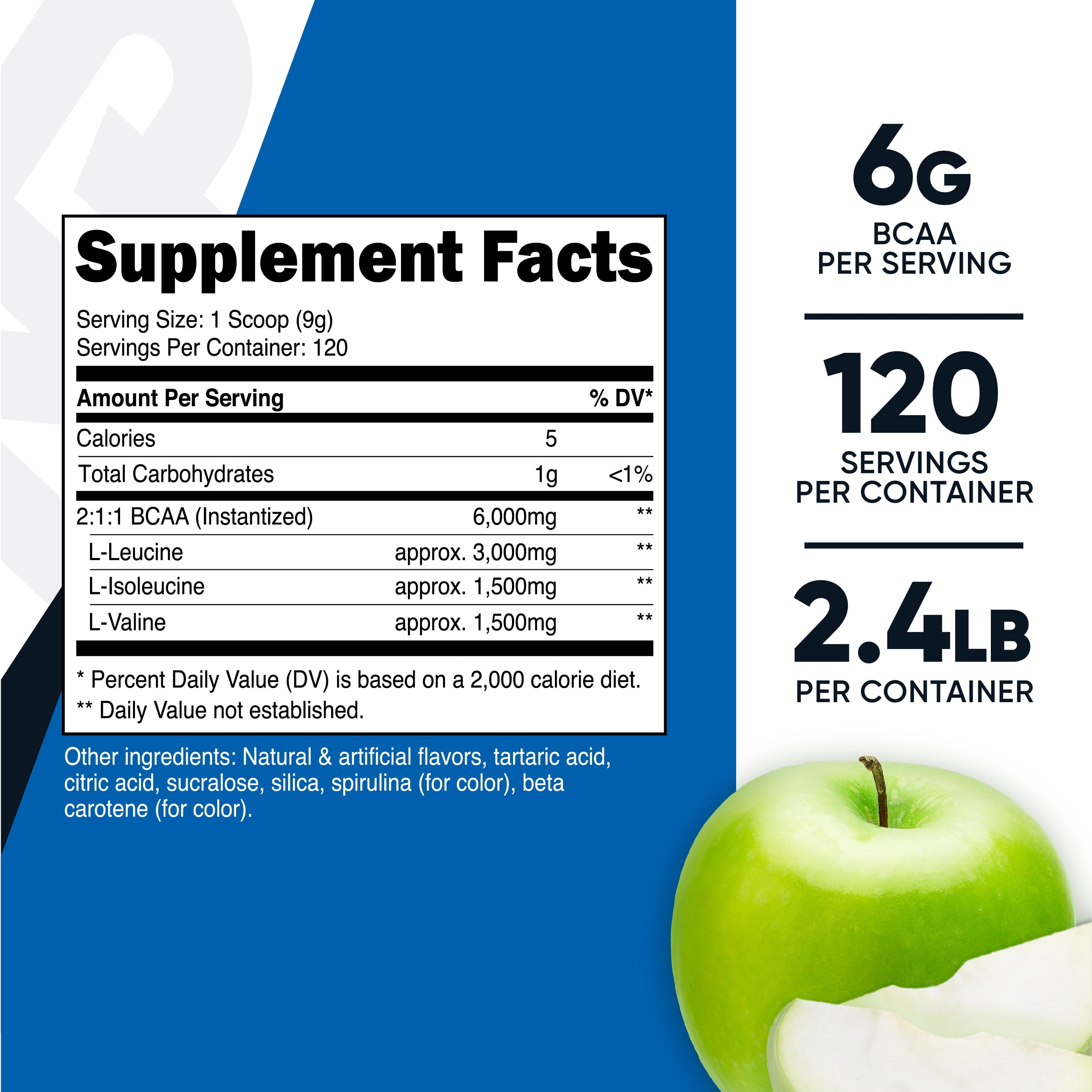 BCAA Powder 2:1:1 (Green Apple) 1 Kg - Amino Acid Supplement