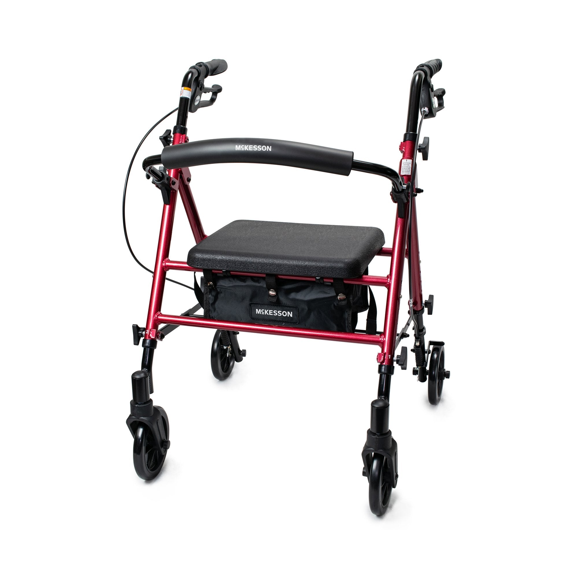 4 Wheel Rollator McKesson Red Adjustable Height / Folding Aluminum Frame, Packaging Type- Each