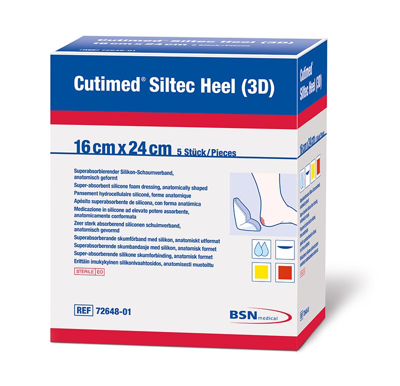 Foam Dressing Cutimed Siltec Heel 3D 6-1/2 X 9-1/2 Inch Without Border Film Backing Silicone Face Heel Cup Style Sterile, Packaging Type- Box