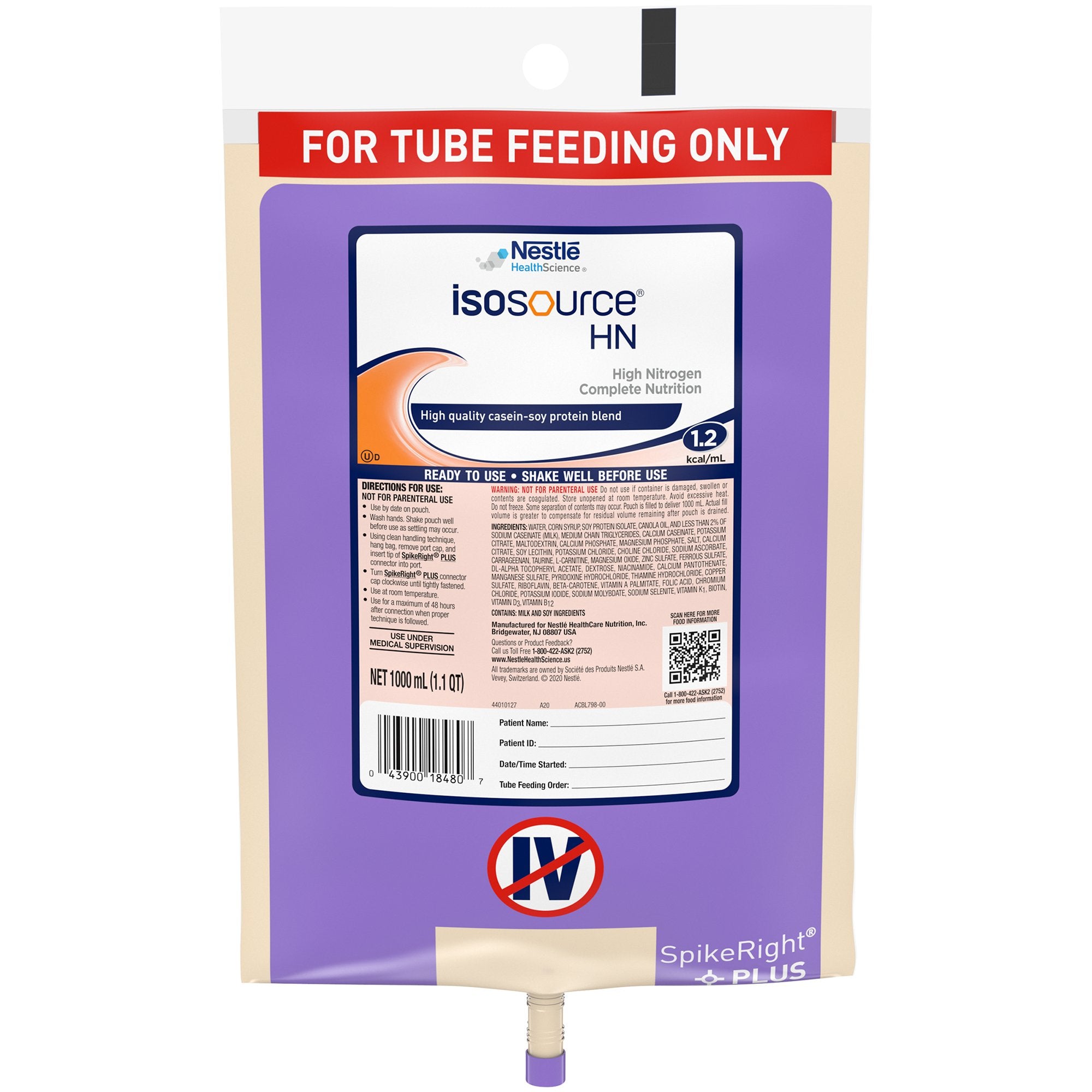 Tube Feeding Formula Isosource HN Unflavored Liquid 1000 mL Ready to Hang Prefilled Container, Packaging Type- Case