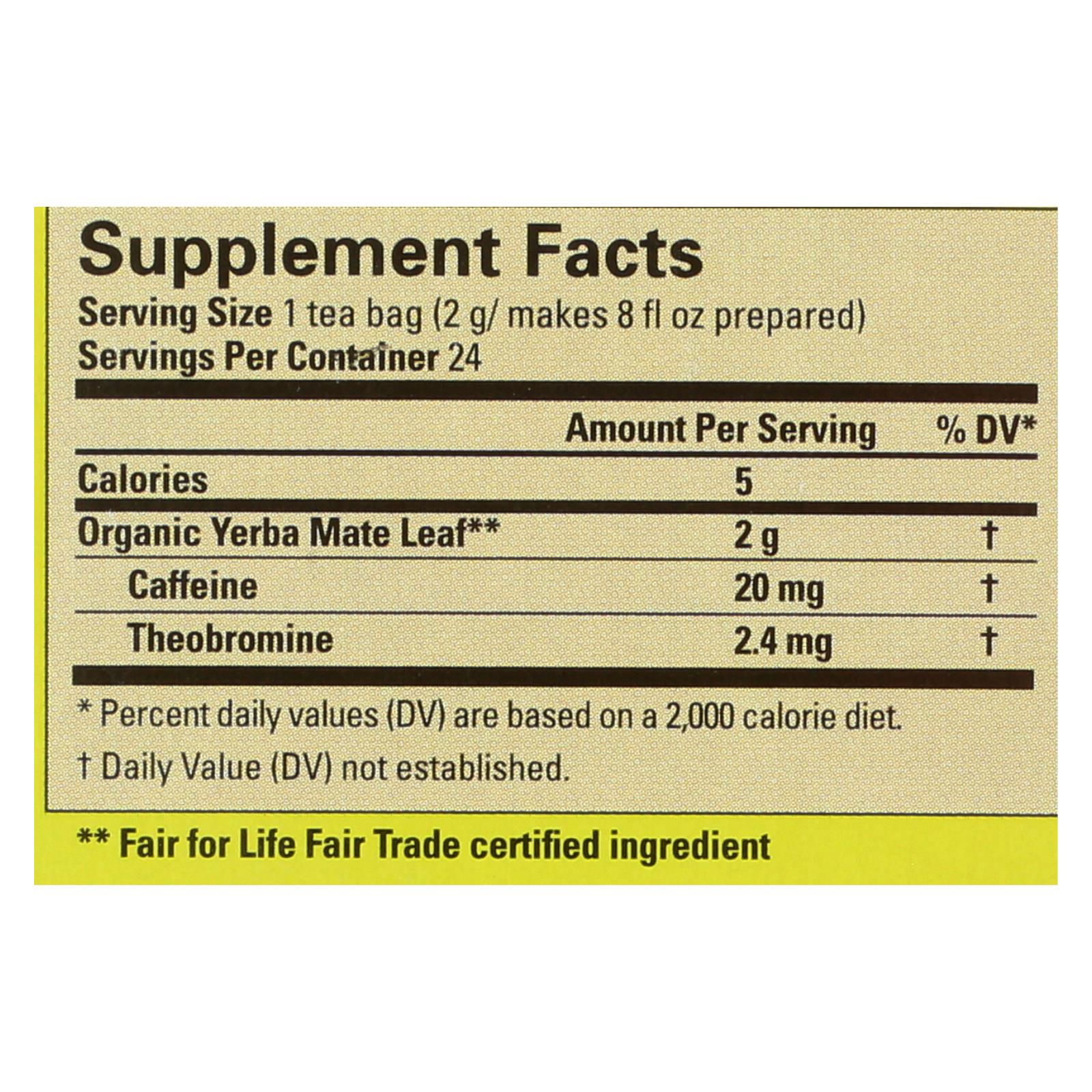 ecoteas organic yerba mate unsmoked green energy tea bags case of 6 24 bags