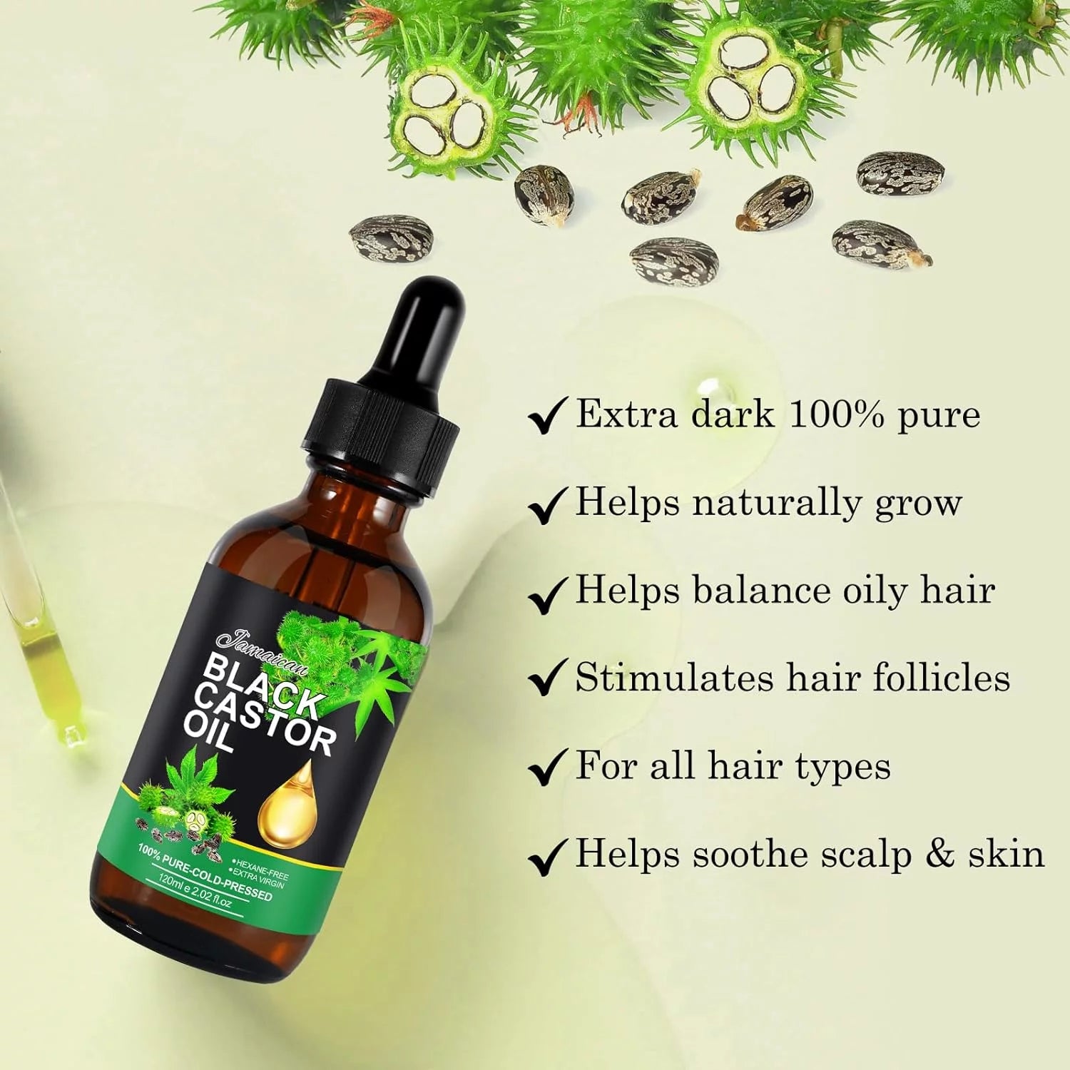 Jamaican Black Castor Oil,Organic Castor Oil for Body Skin,100% Pure Cold Pressed Black Castor Oil Organic,Essential Oil,Massage Oil,Hair Nourishing Oil,Anti-Aging Oil,Massage Oils