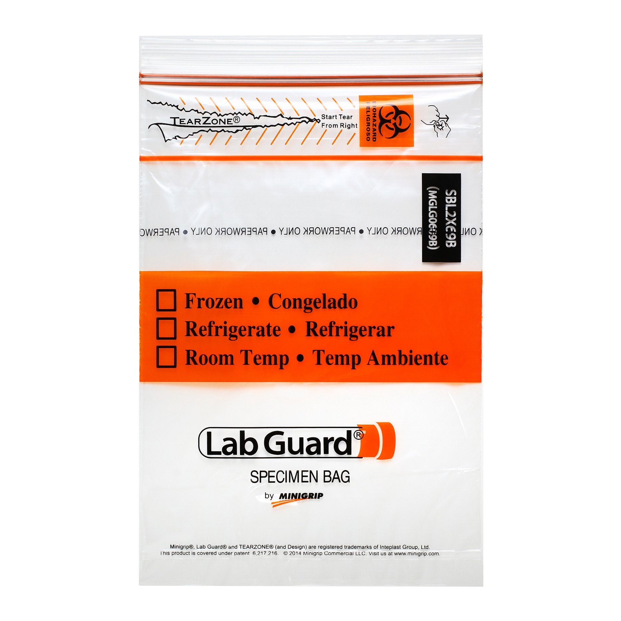 Specimen Transport Bag with Document Pouch Lab Guard TearZone 6 X 9 Inch Zip Closure Biohazard Symbol / Storage Instructions NonSterile, Packaging Type- Case