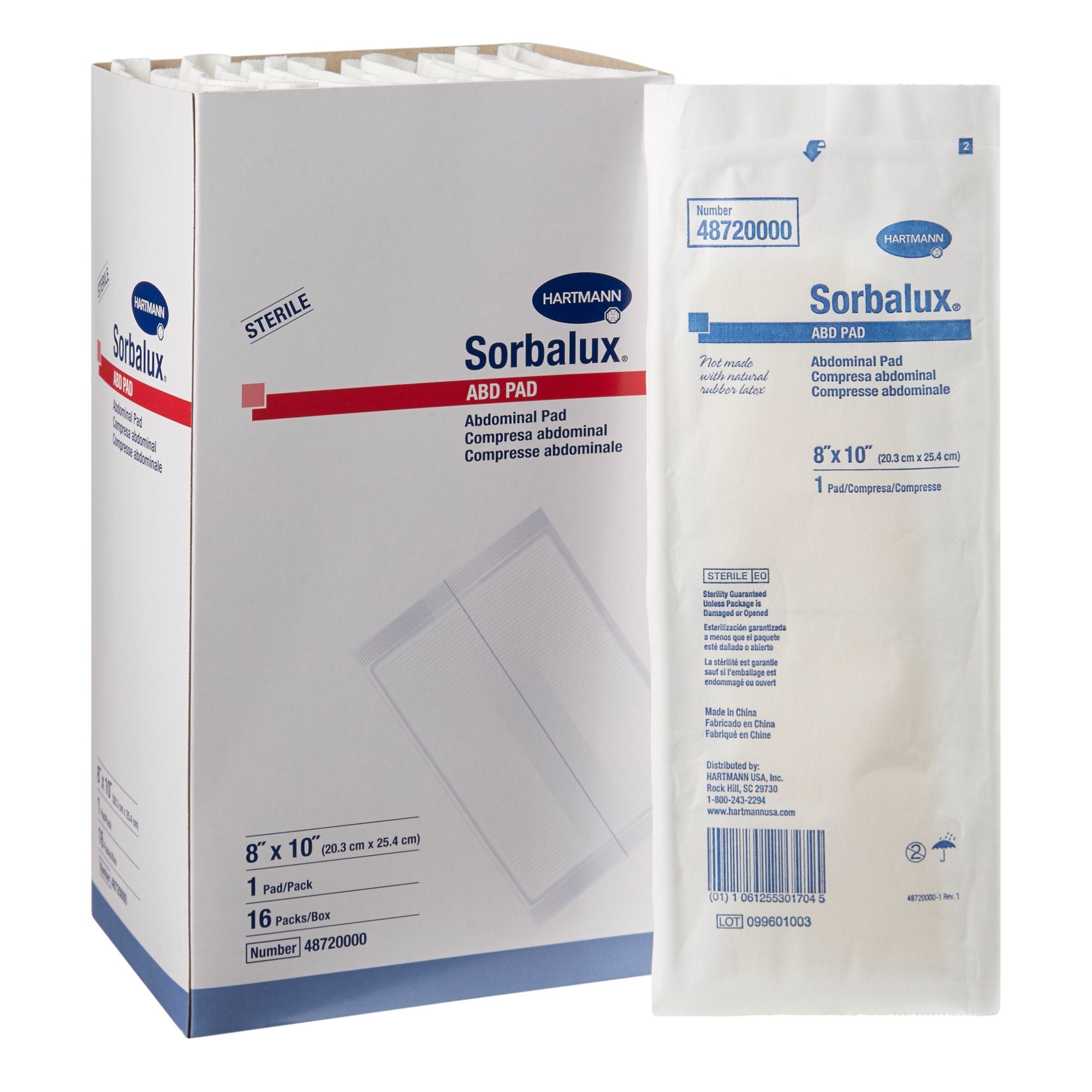 Abdominal Pad Sorbalux® ABD 8 X 10 Inch 1-Ply Sterile 1 per Pouch