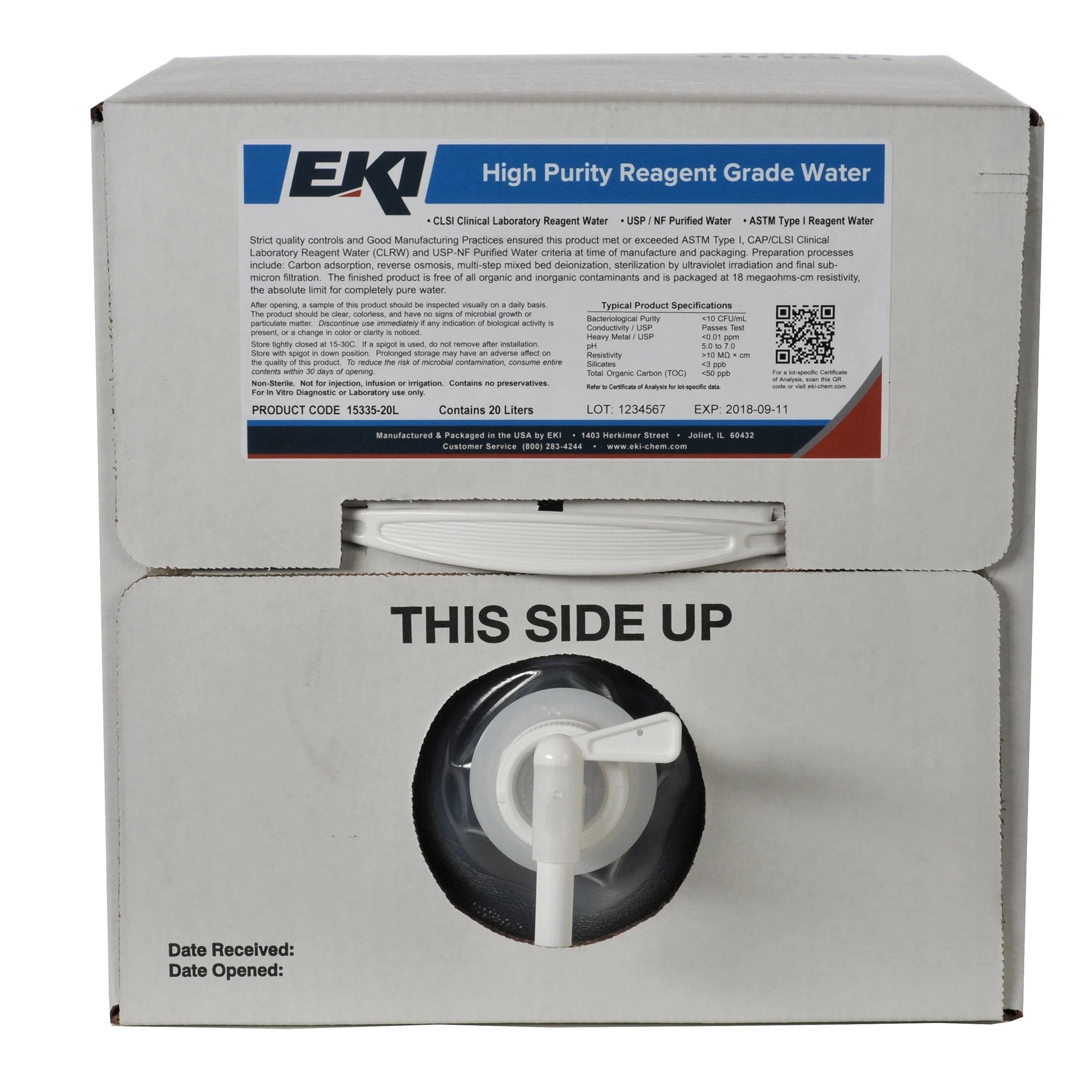 Chemistry Reagent EKI Deionized Water Reagent Grade / ASTM Type I 100% 20 Liter
