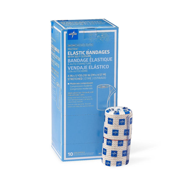 Elastic Bandage Matrix 4 Inch X 5 Yard Double Hook and Loop Closure Natural NonSterile Medium Compression