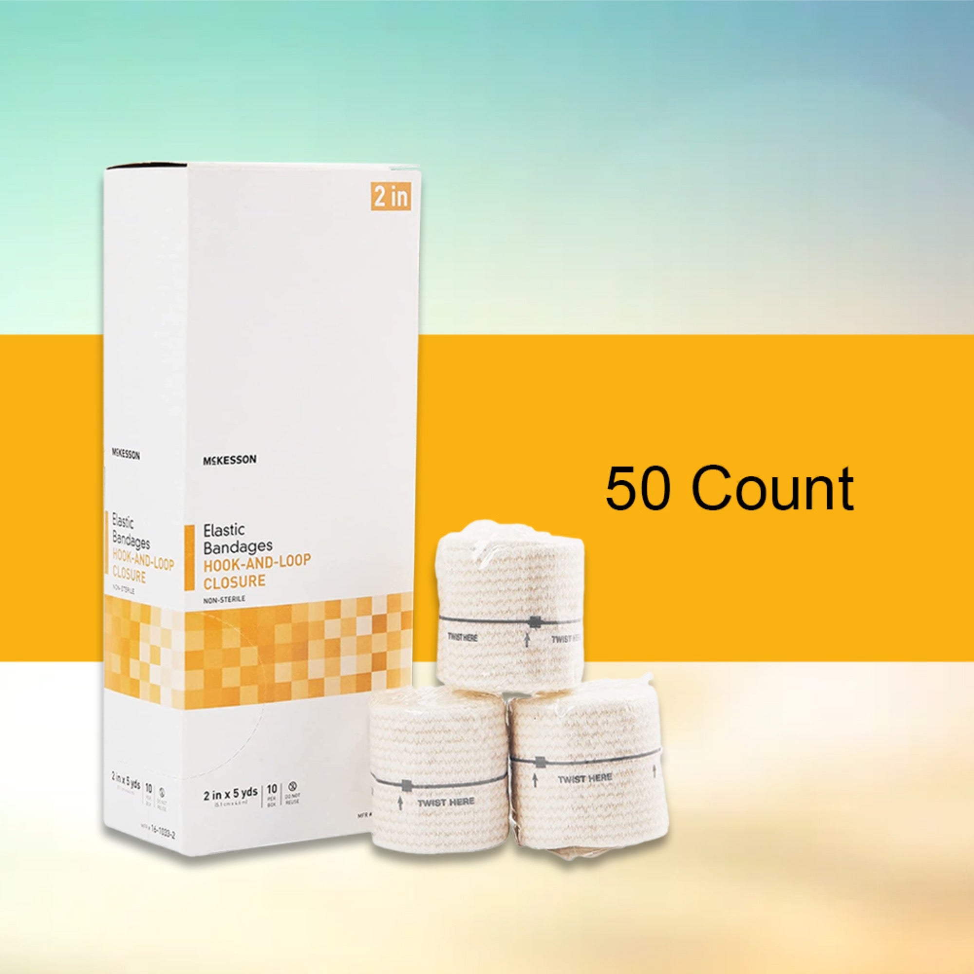 elastic bandage mckesson 2 inch x 5 yard single hook and loop closure tan nonsterile standard compression packaging type box