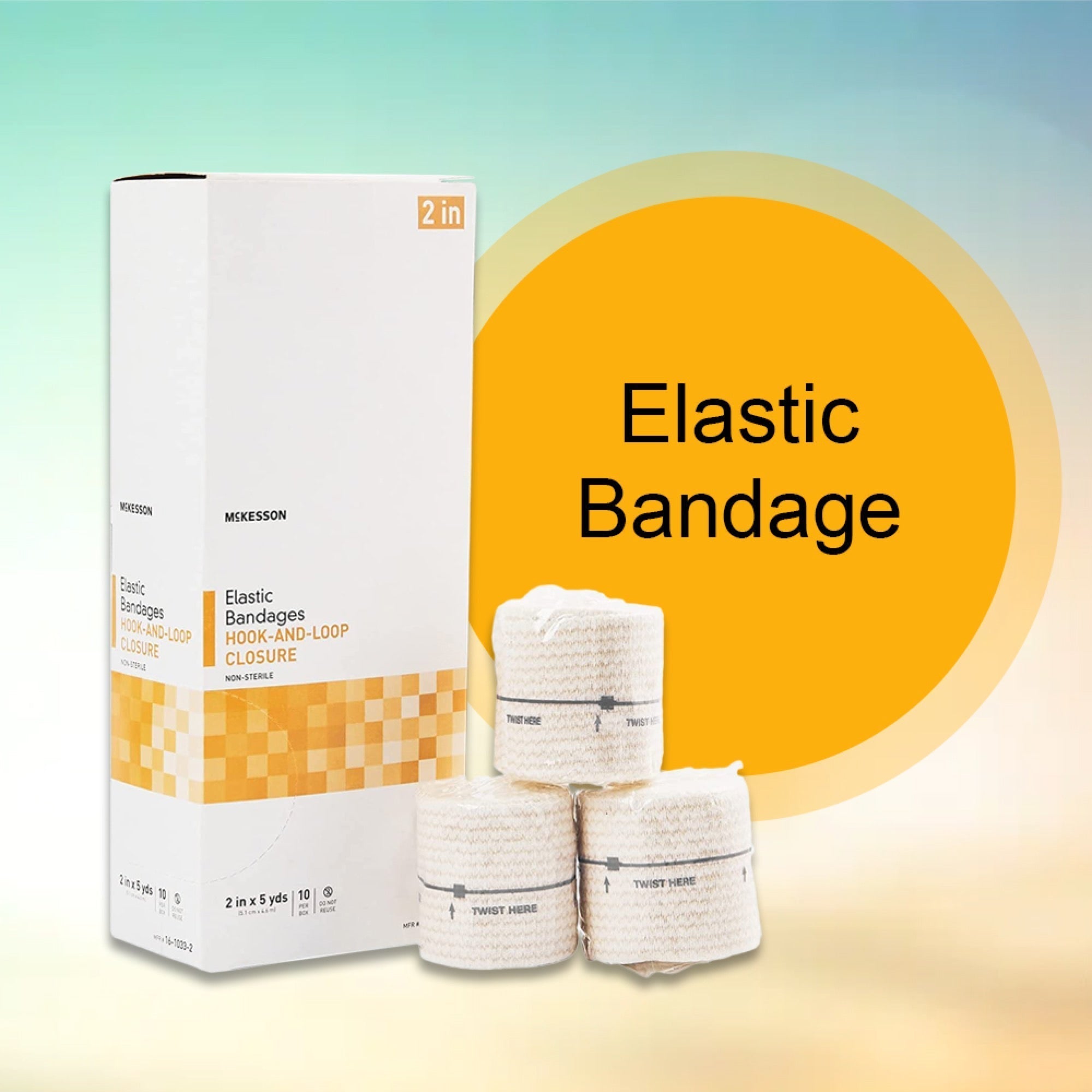 elastic bandage mckesson 2 inch x 5 yard single hook and loop closure tan nonsterile standard compression packaging type box