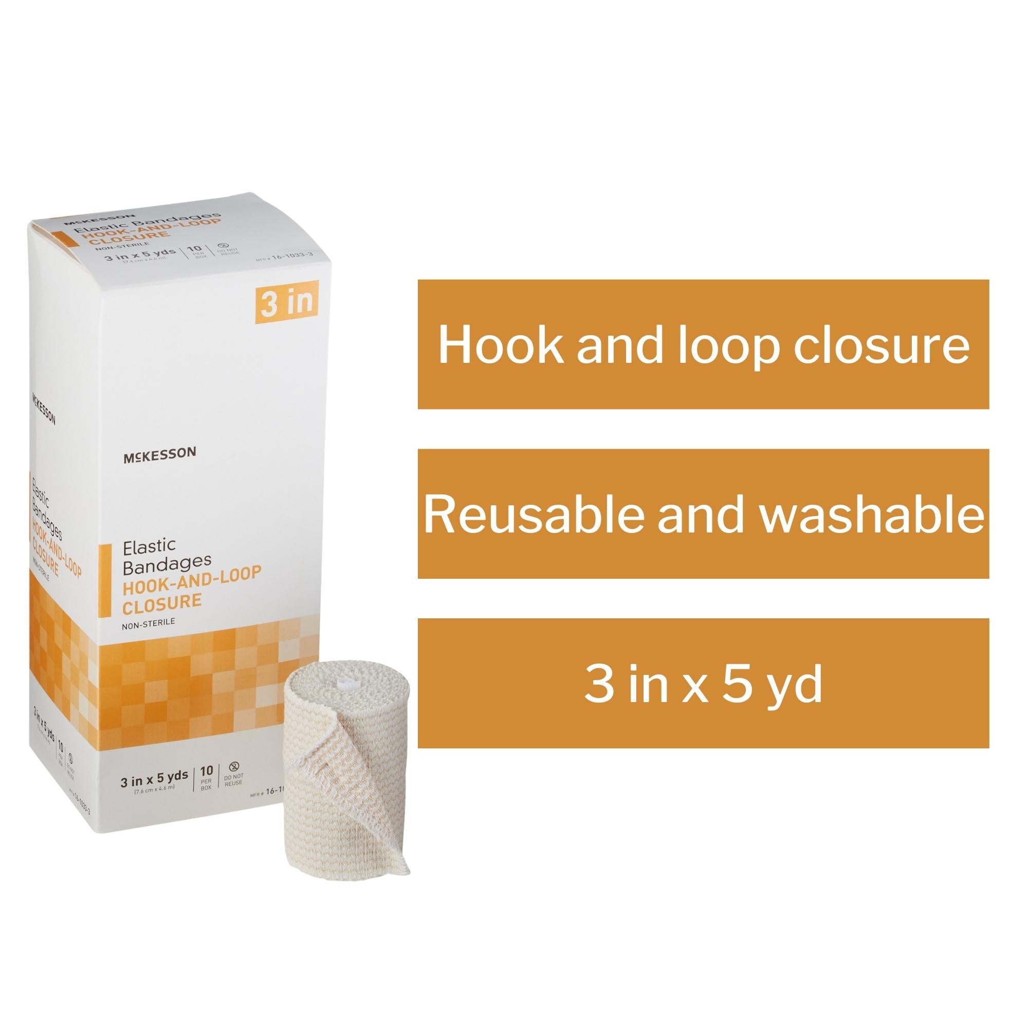 elastic bandage mckesson 3 inch x 5 yard single hook and loop closure tan nonsterile standard compression packaging type box