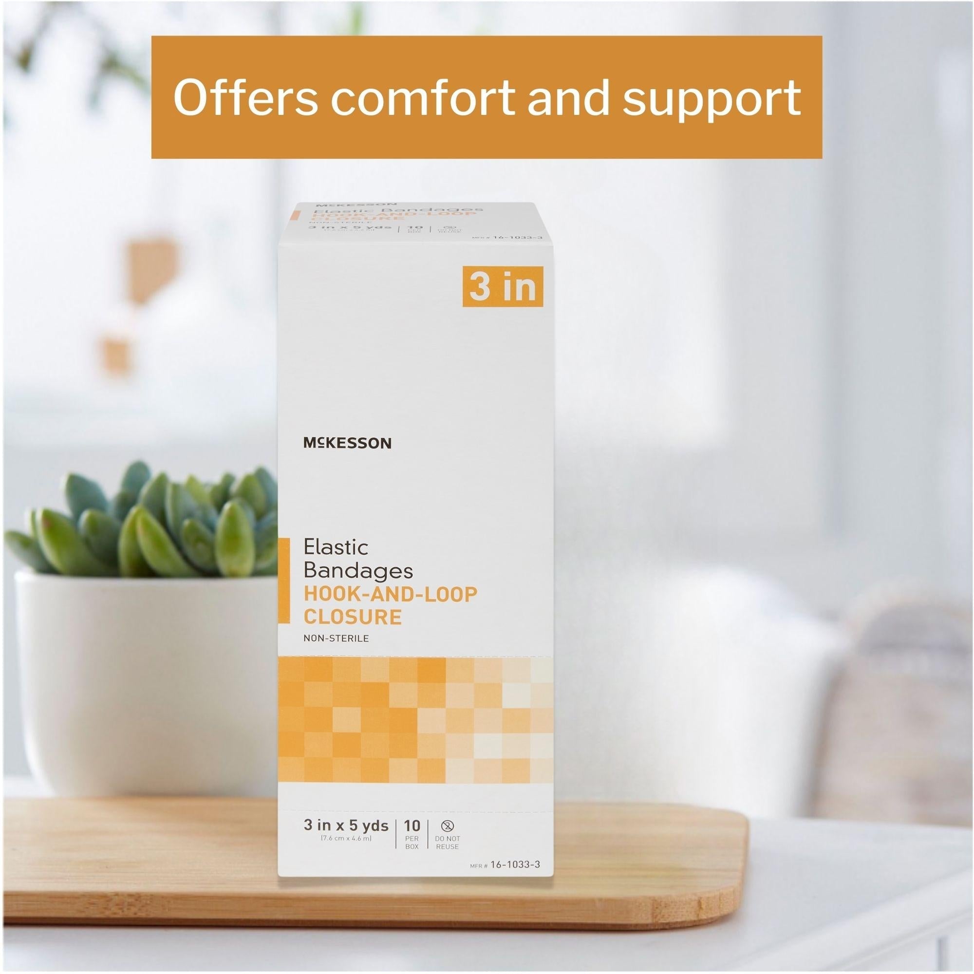 elastic bandage mckesson 3 inch x 5 yard single hook and loop closure tan nonsterile standard compression packaging type box