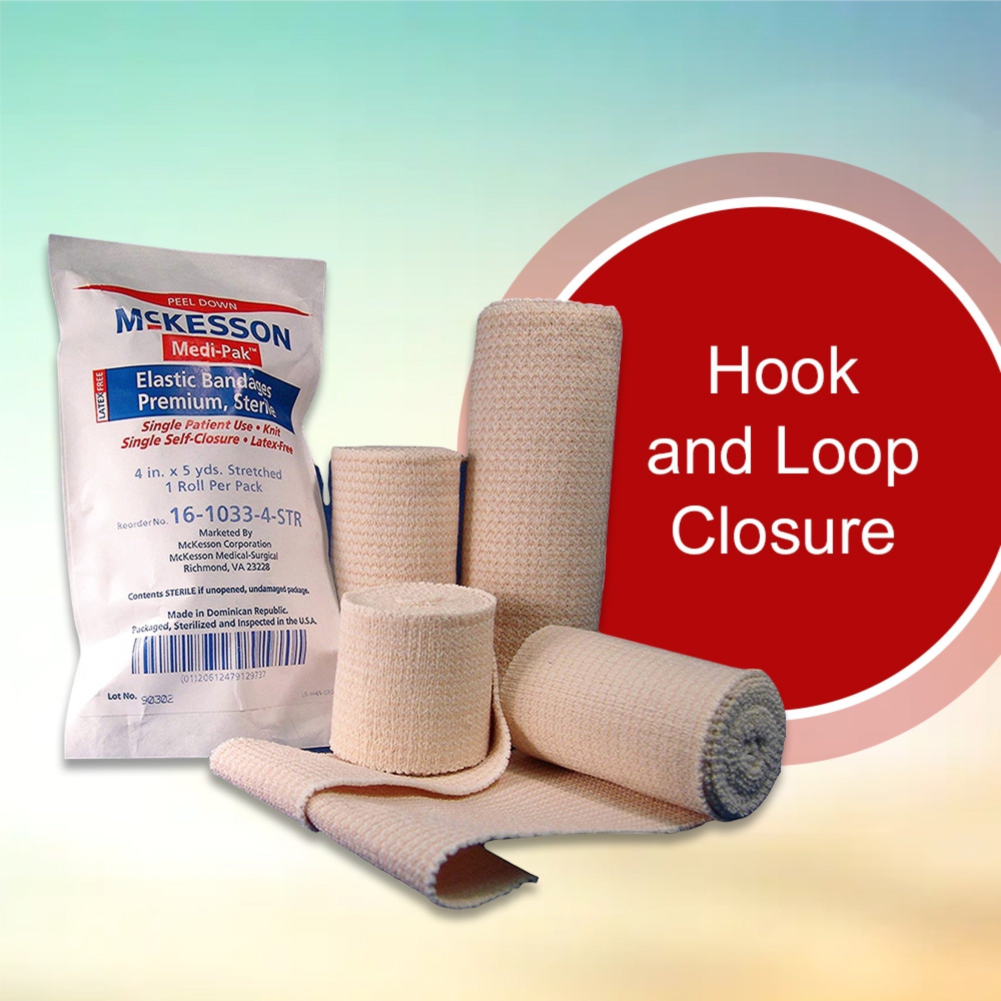 elastic bandage mckesson 3 inch x 5 yard single hook and loop closure tan sterile standard compression