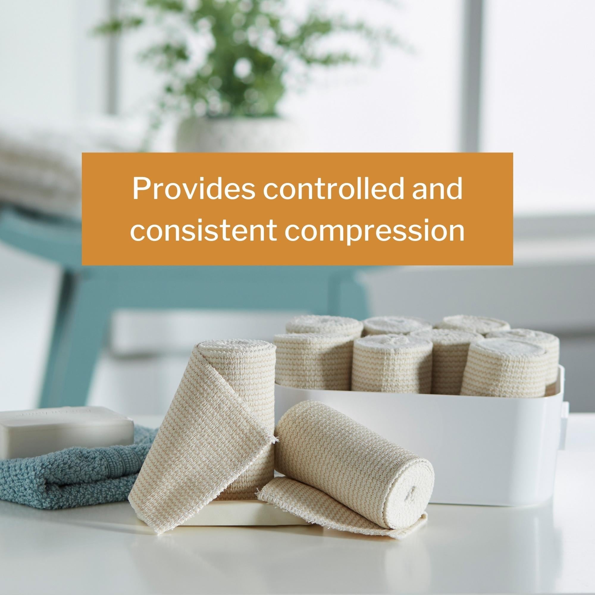 elastic bandage mckesson 4 inch x 5 yard single hook and loop closure tan nonsterile standard compression packaging type box