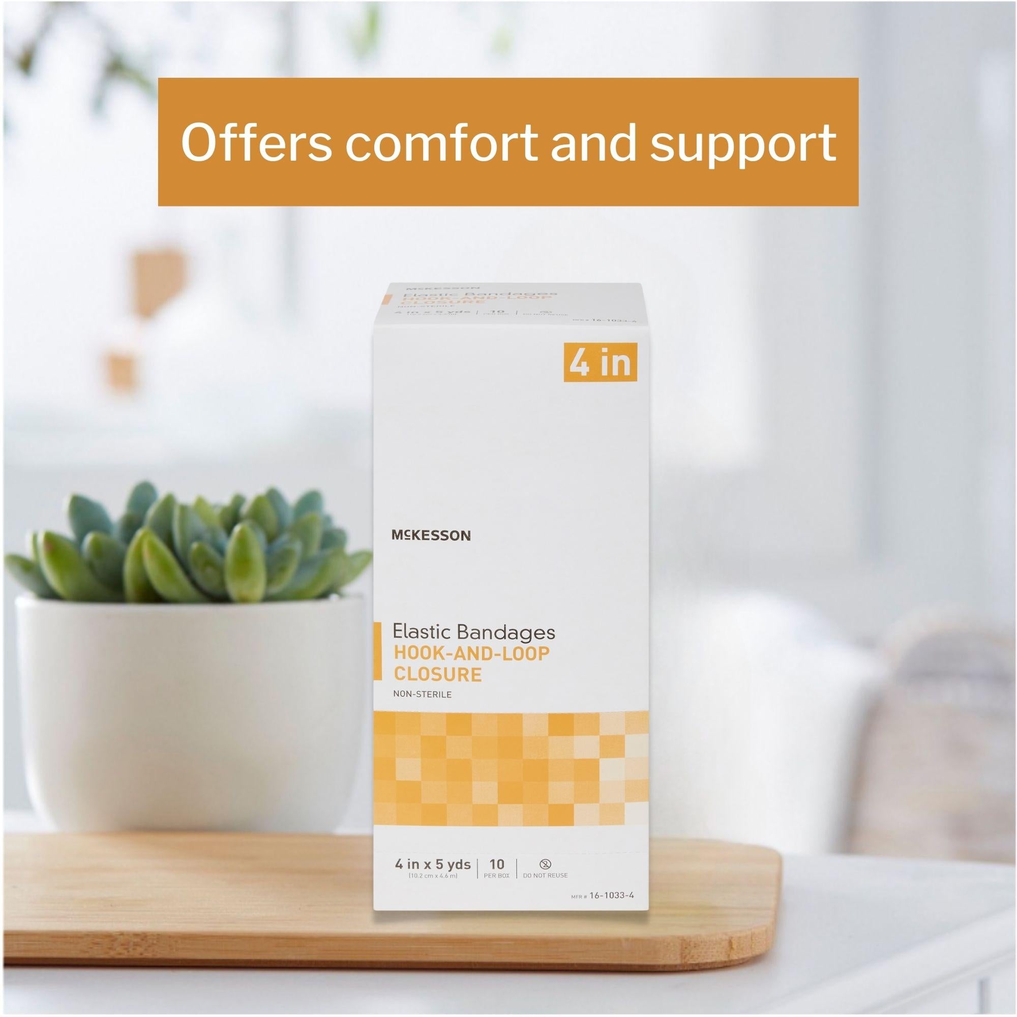 elastic bandage mckesson 4 inch x 5 yard single hook and loop closure tan nonsterile standard compression packaging type box
