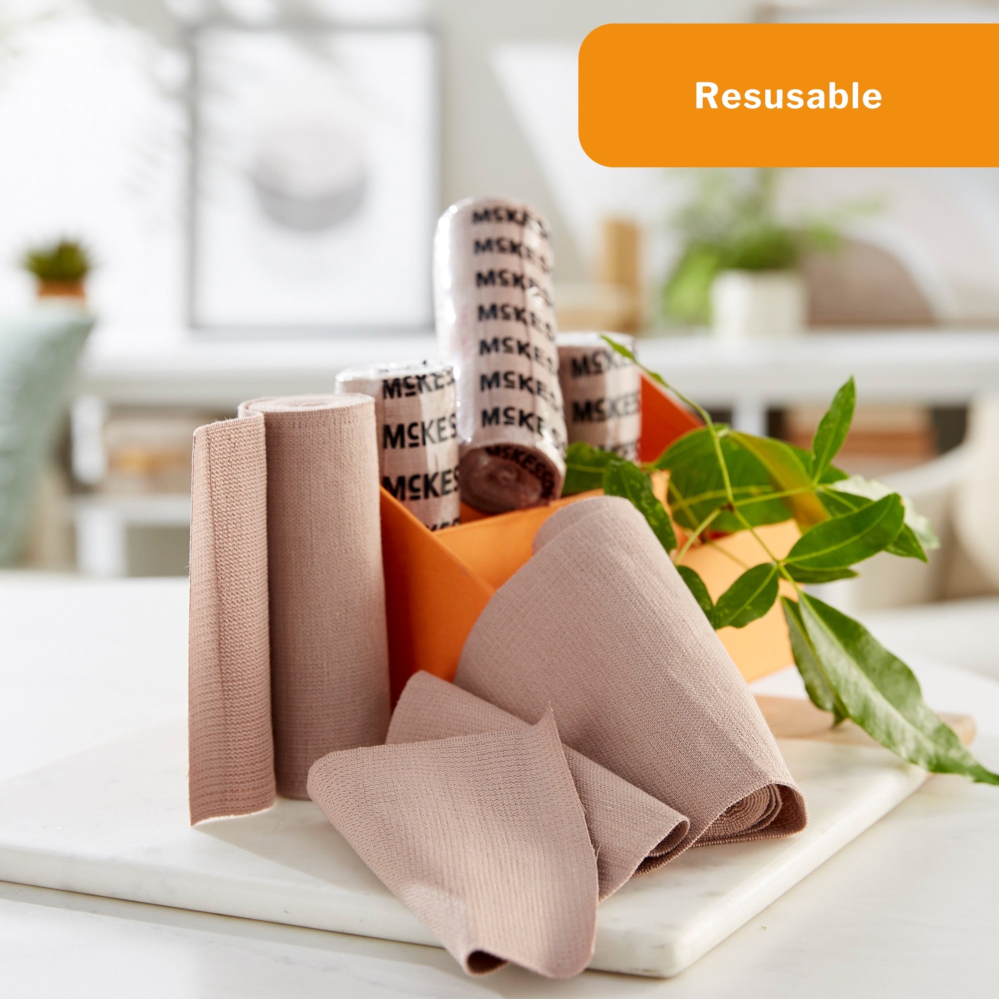 elastic bandage mckesson 4 inch x 5 yard single hook and loop closure tan nonsterile standard compression packaging type case