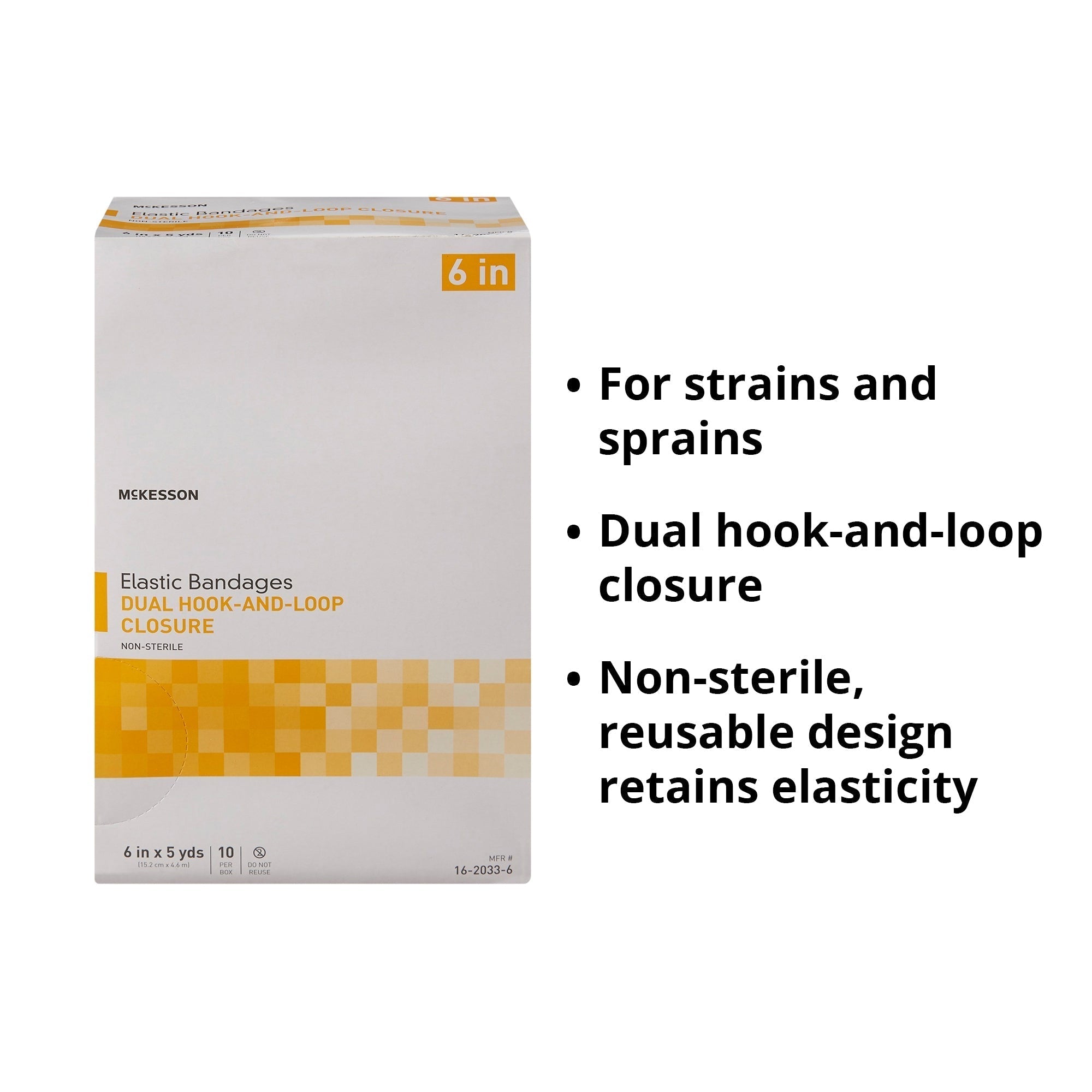 elastic bandage mckesson 6 inch x 5 yard double hook and loop closure tan nonsterile standard compression packaging type box