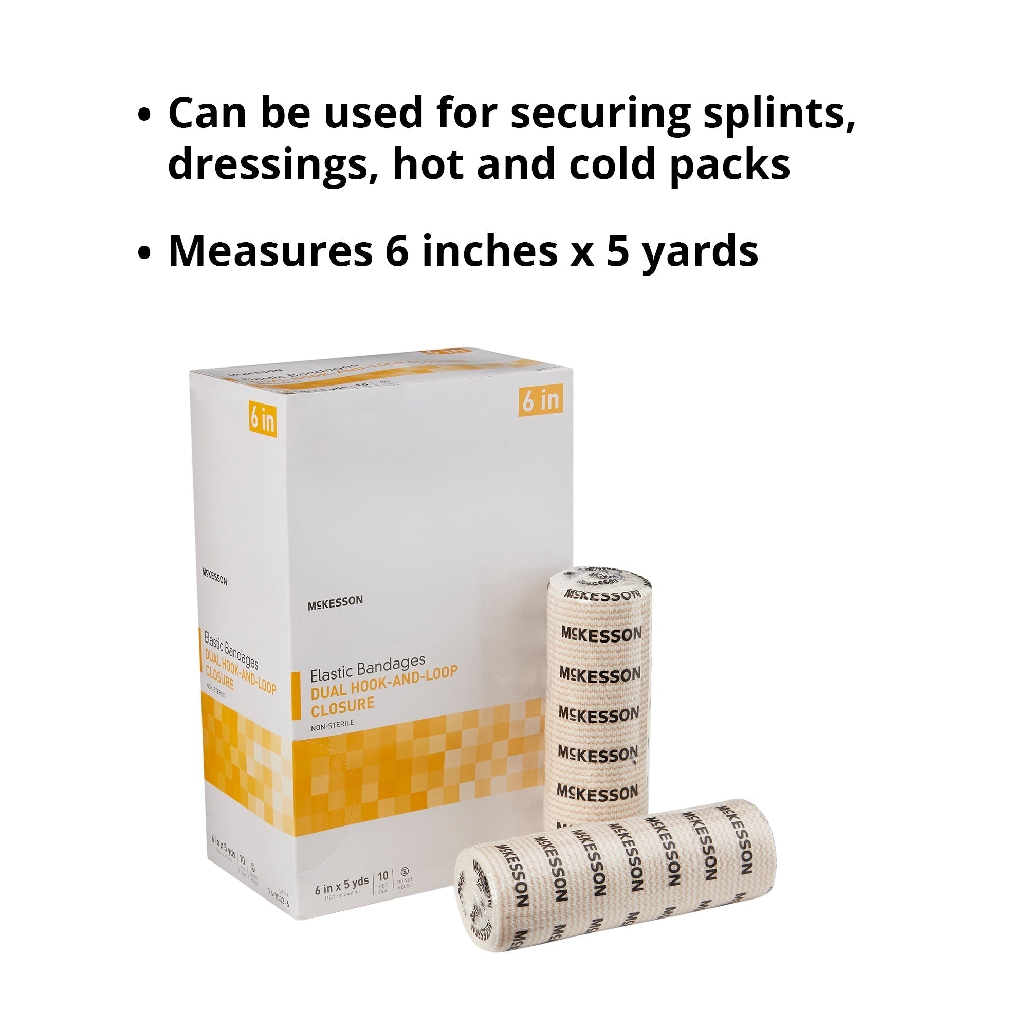 elastic bandage mckesson 6 inch x 5 yard double hook and loop closure tan nonsterile standard compression packaging type box