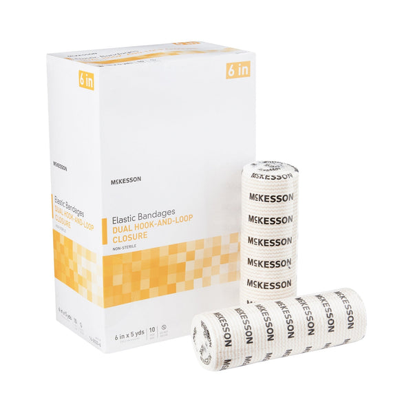 Elastic Bandage McKesson 6 Inch X 5 Yard Double Hook and Loop Closure Tan NonSterile Standard Compression