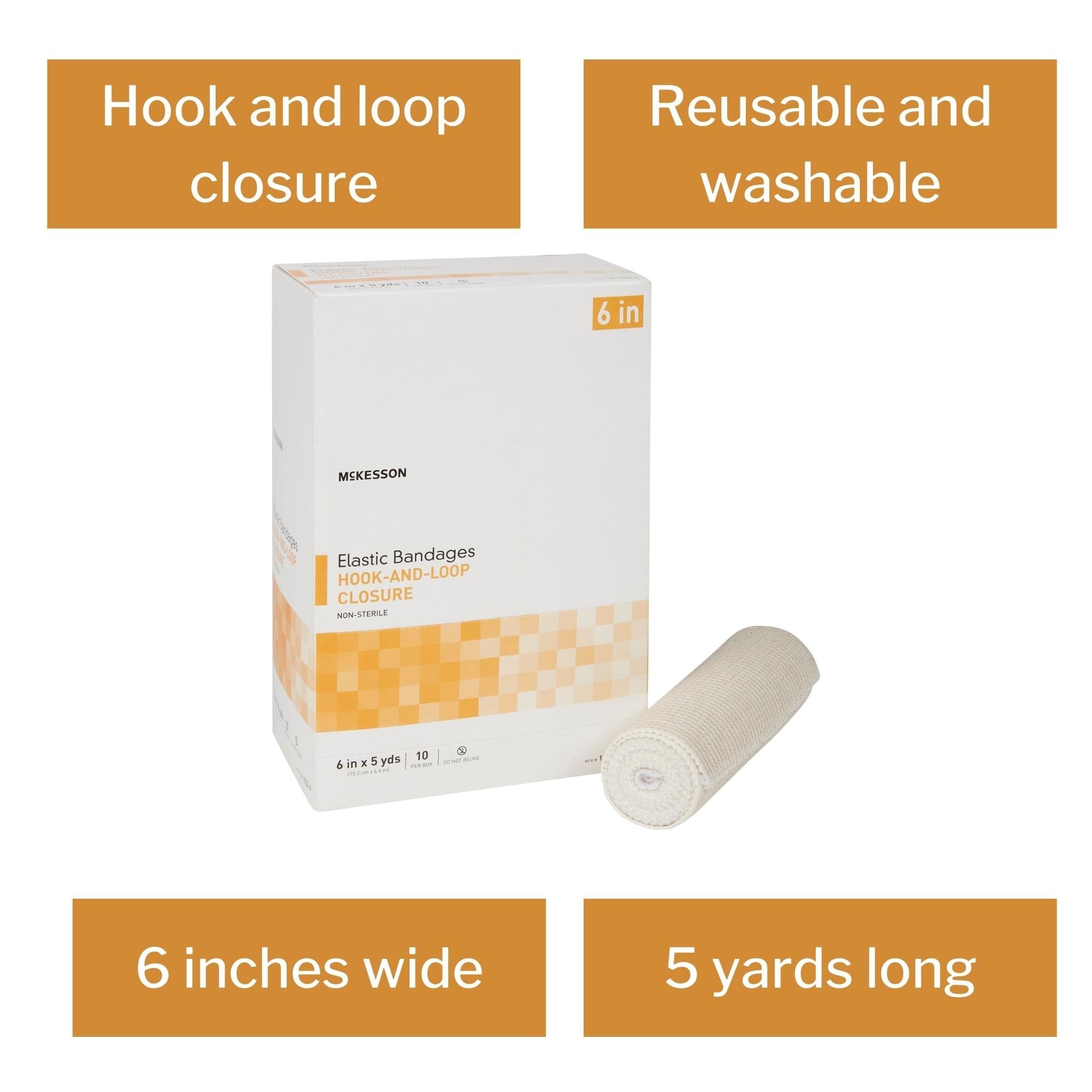 elastic bandage mckesson 6 inch x 5 yard single hook and loop closure tan nonsterile standard compression packaging type box