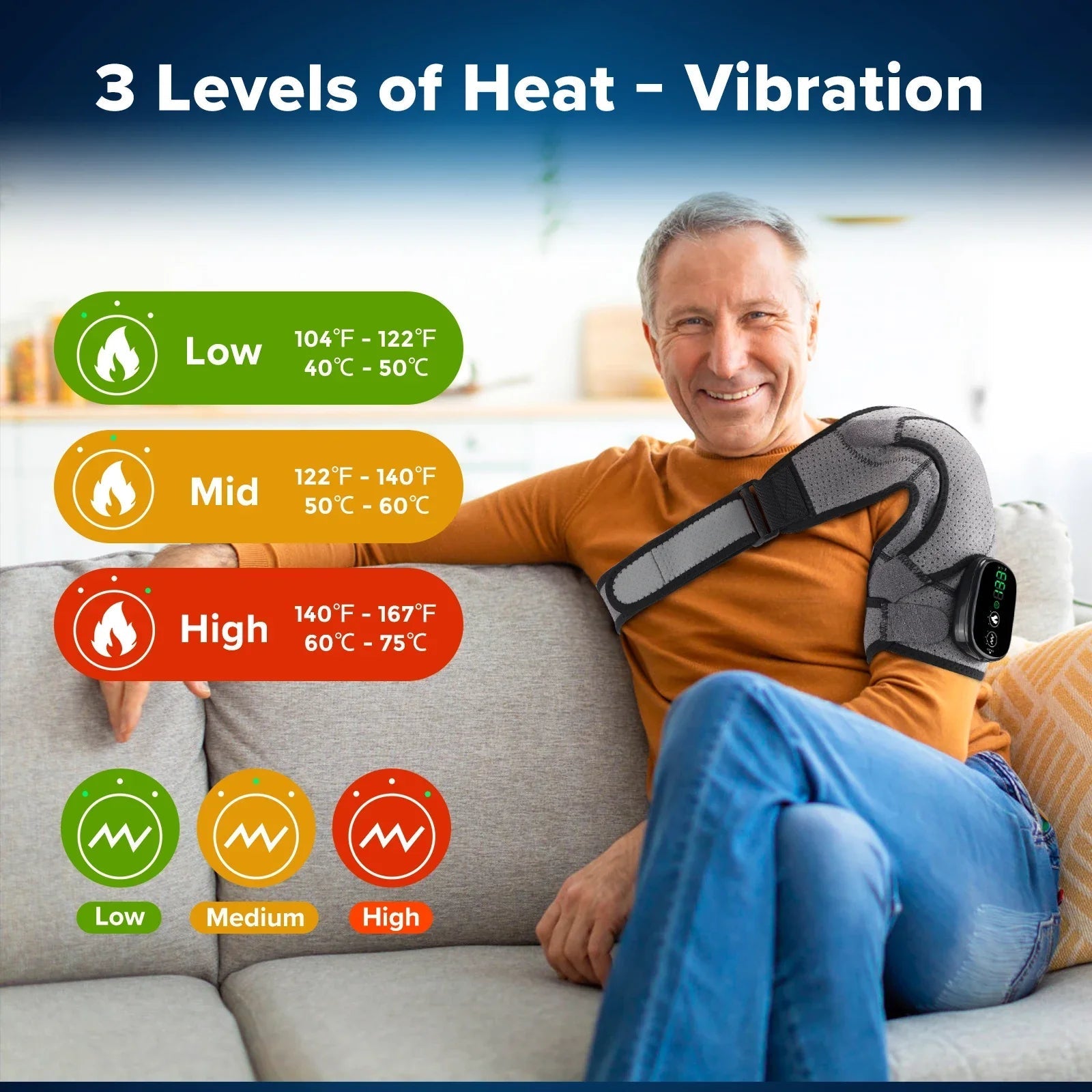 Electric Heating Shoulder Massager Pad  3-Level Vibration & Heat Therapy  for Pain Relief