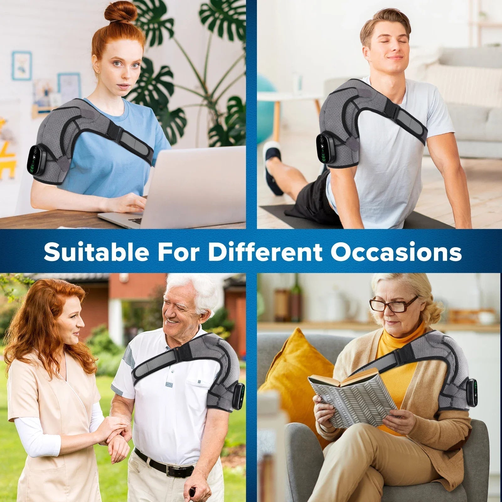 electric heating shoulder pad smart vibration massager led display 3 levels adjustable therapy brace for arthritis pain relief