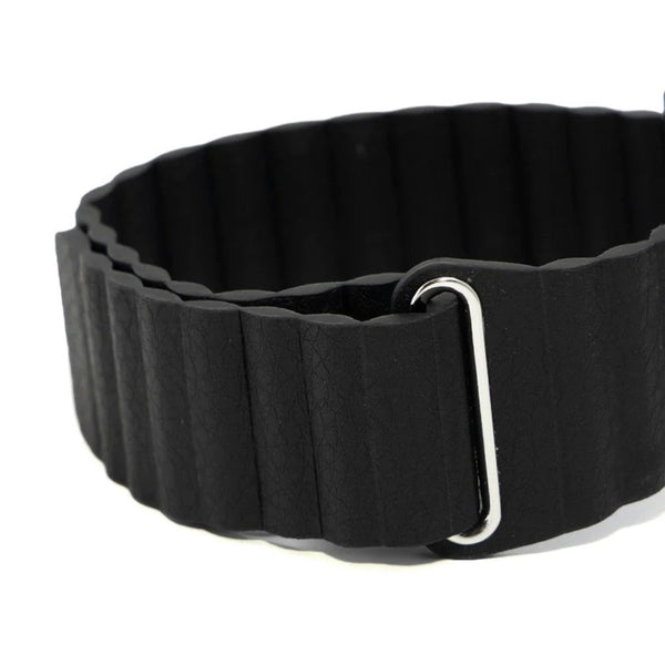 Comfort Band Embr Wave 2 Black, Faux Vegan Leather