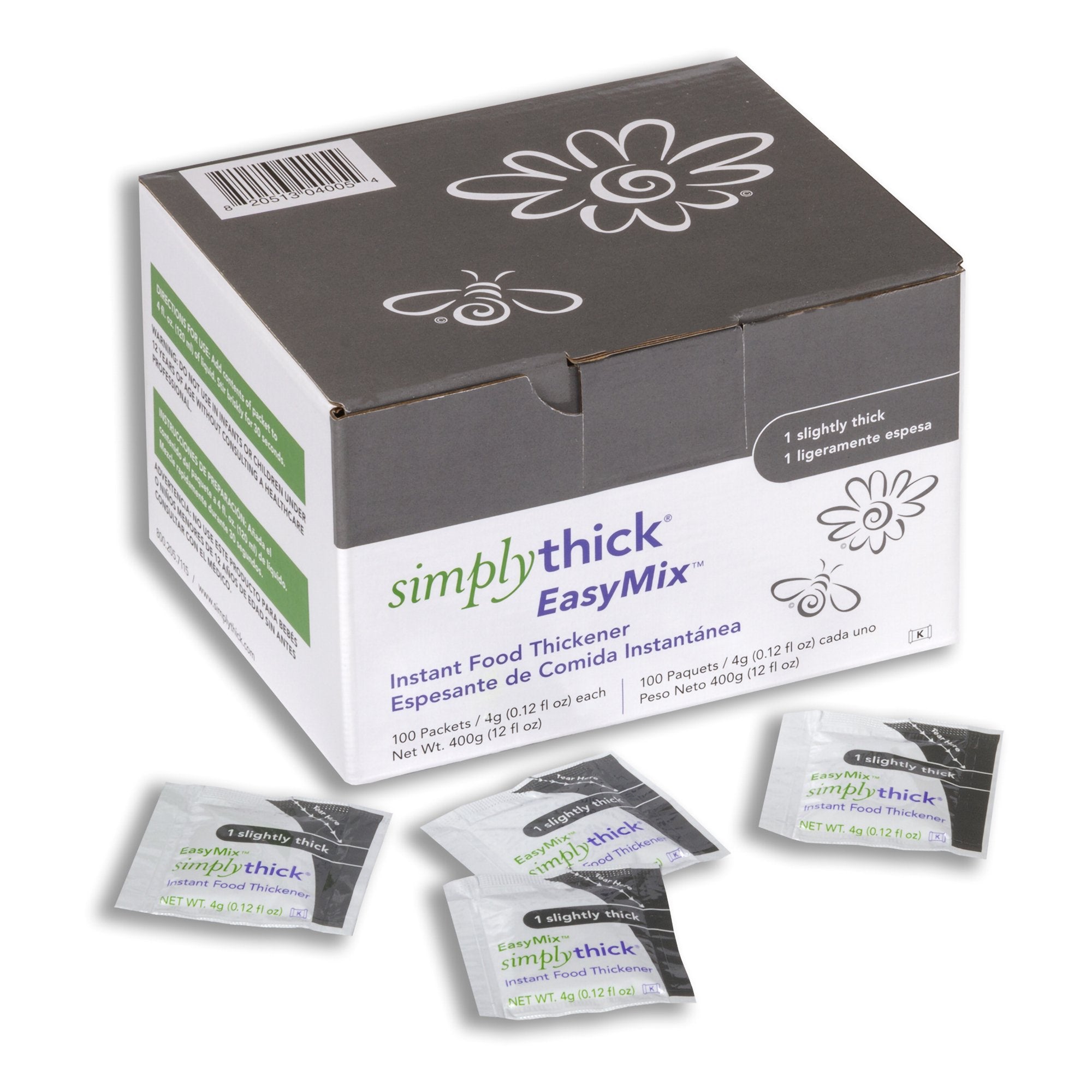 Food and Beverage Thickener SimplyThick Easy Mix 4 oz. Individual Packet Unflavored Powder IDDSI Level 1 Slightly Thick, Packaging Type- Box