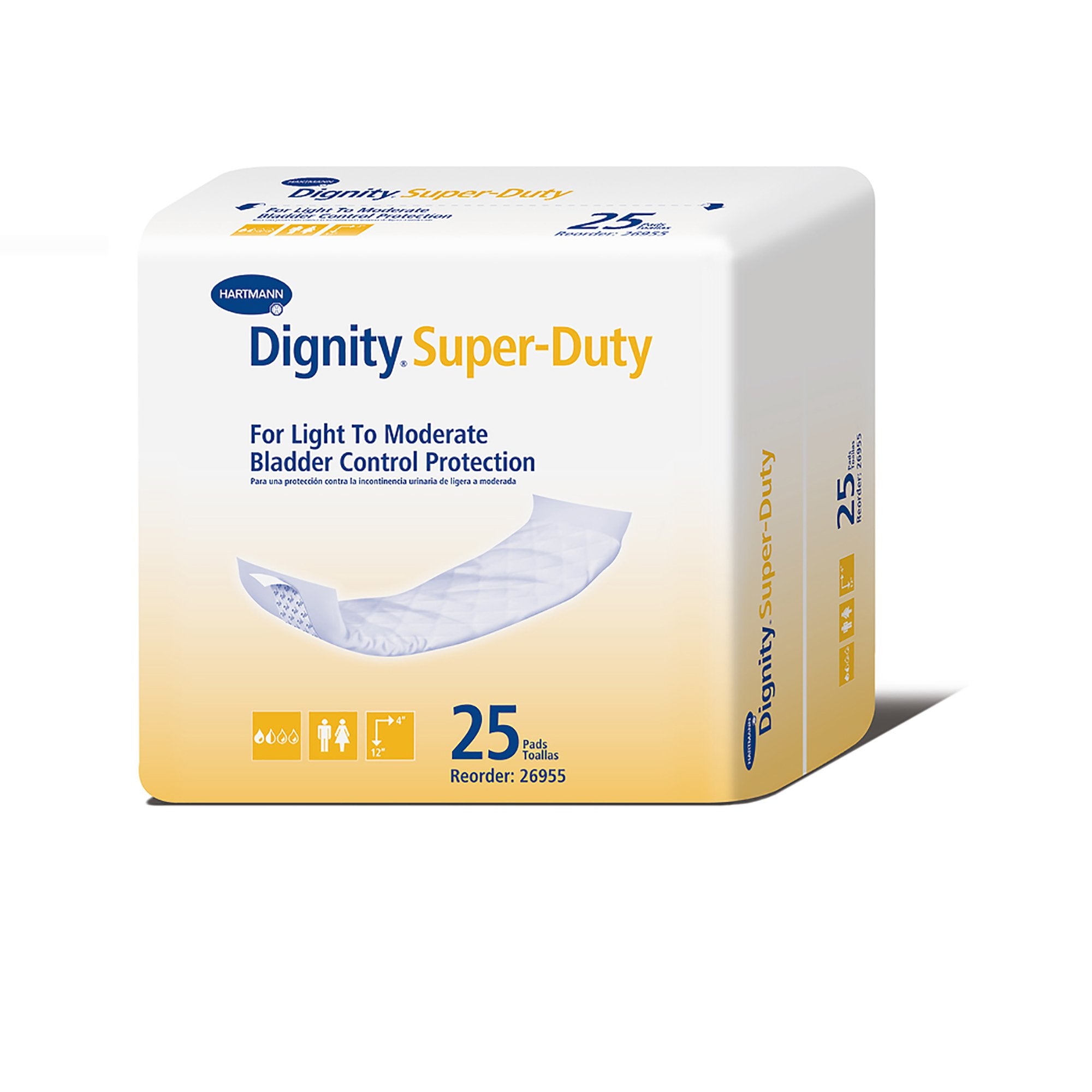 Incontinence Liner Dignity Super-Duty 4 X 12 Inch Moderate Absorbency Polymer Core One Size Fits Most, Packaging Type- Case