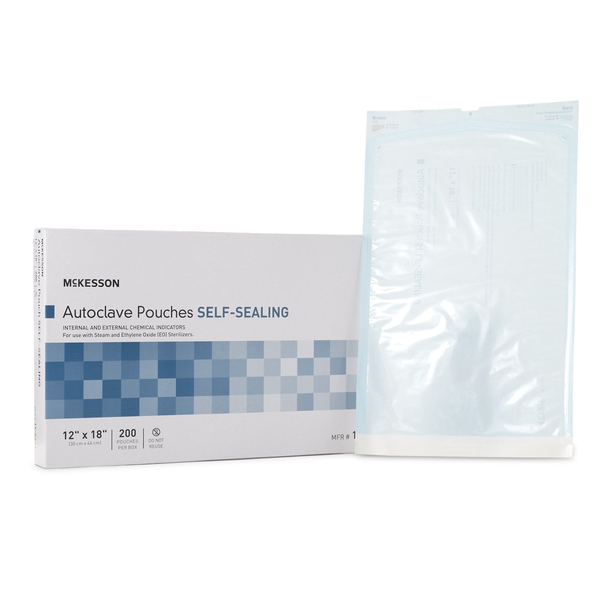 Sterilization Pouch McKesson Ethylene Oxide (EO) Gas / Steam 12 X 18 Inch Transparent Blue / White Self Seal Paper / Film, Packaging Type- Case