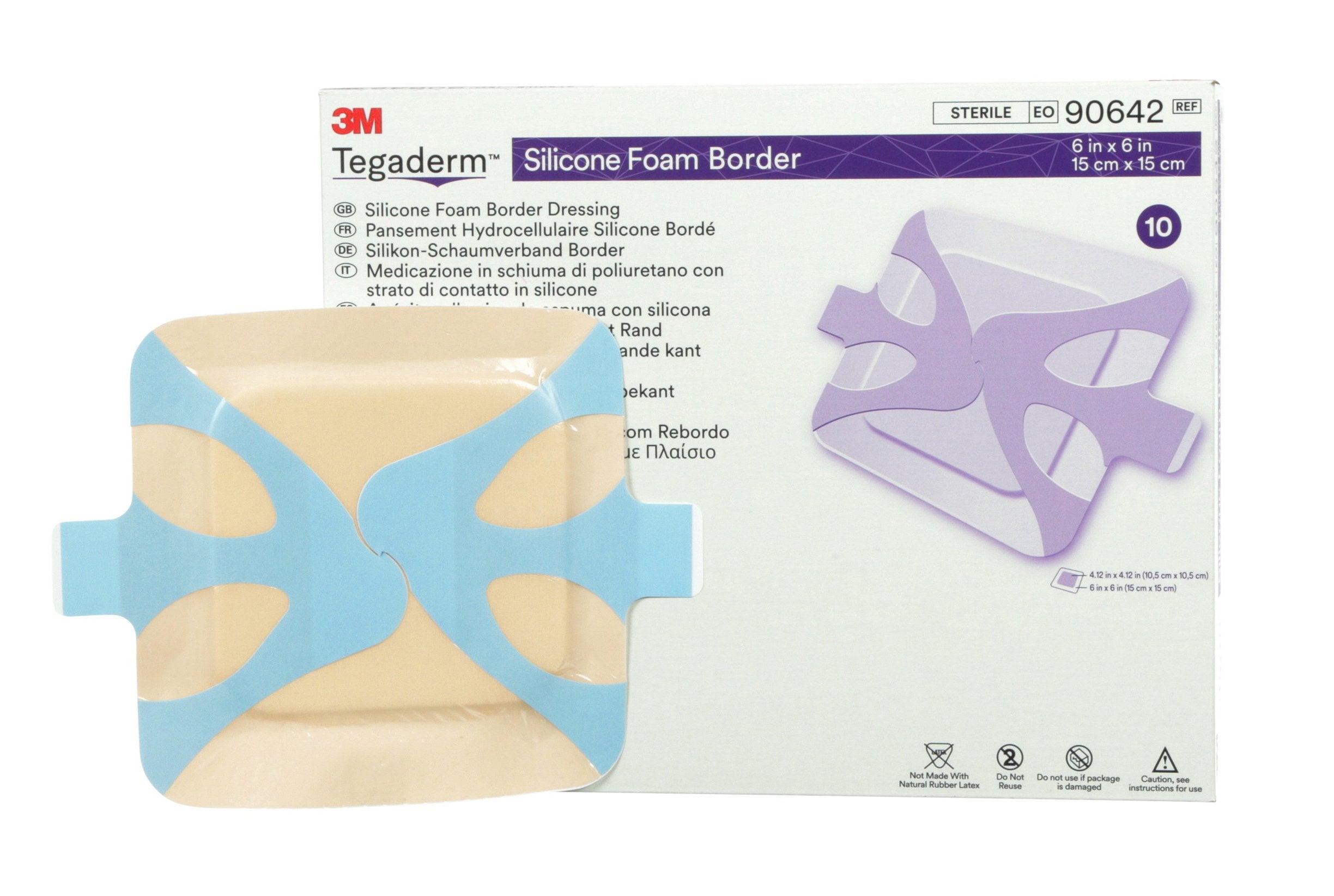 Foam Dressing 3M Tegaderm 6 X 6 Inch With Border Film Backing Silicone Adhesive Square Sterile