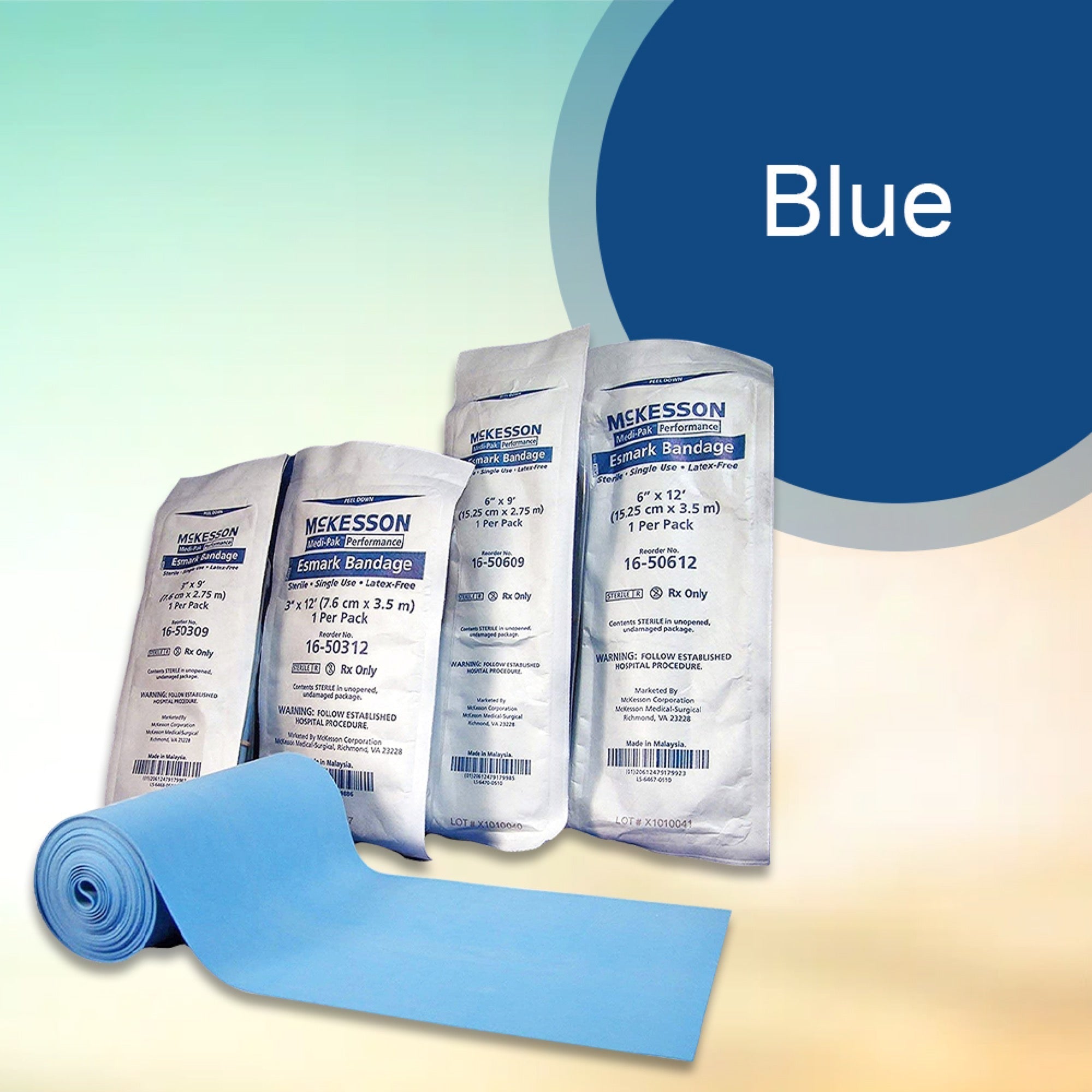 esmark compression bandage mckesson 4 inch x 3 yard no closure blue sterile high compression packaging type each