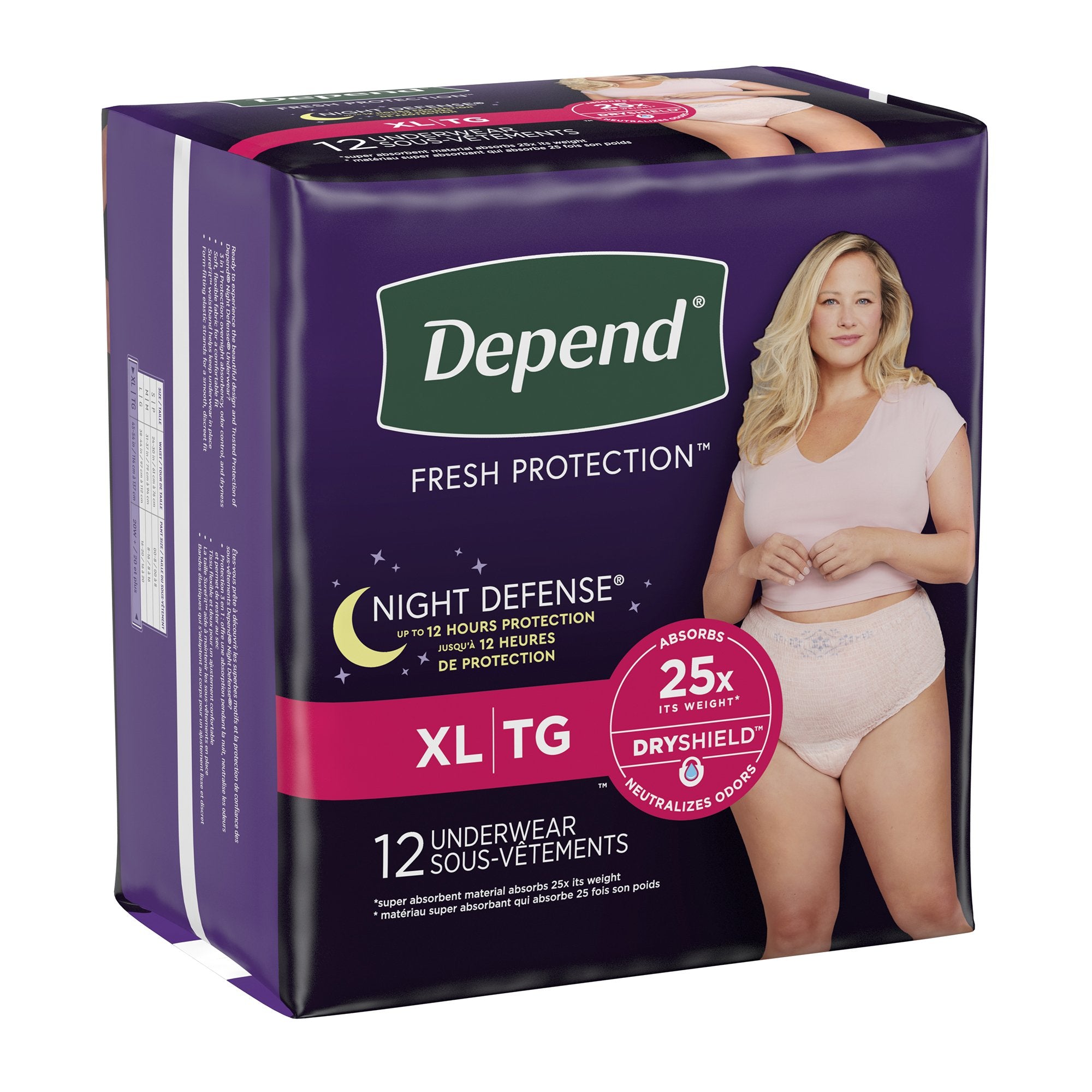 Female Adult Absorbent Underwear Depend Night Defense Waistband Style X-Large Disposable Heavy Absorbency, Packaging Type- Case