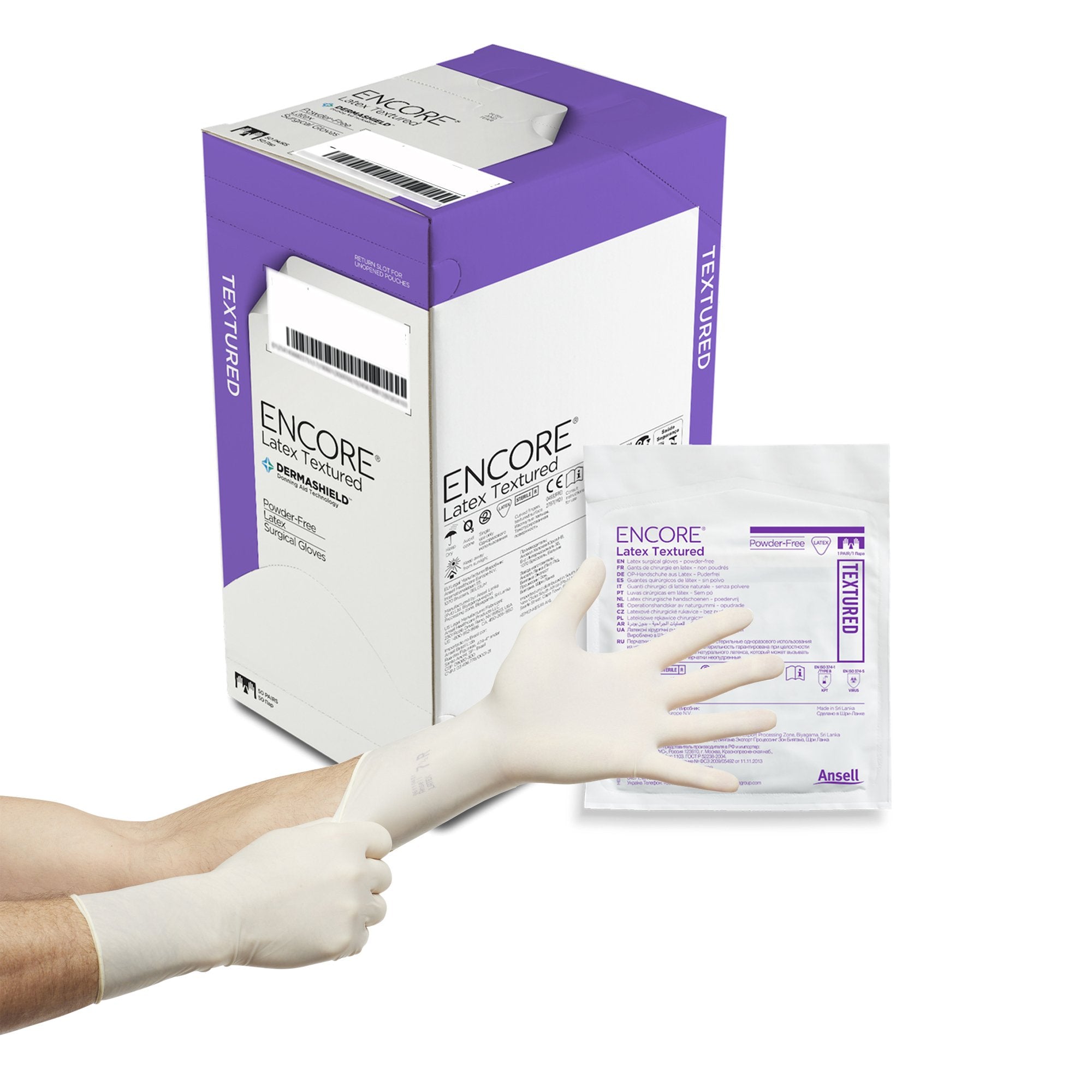 Surgical Glove ENCORE Latex Textured Size 8.5 Sterile Latex Standard Cuff Length Fully Textured Ivory Chemo Tested, Packaging Type- Box