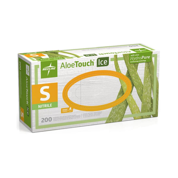 Exam Glove Aloetouch Ice Small NonSterile Nitrile Standard Cuff Length Textured Fingertips Green Chemo Tested