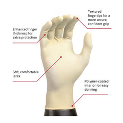 exam glove diamond grip x large nonsterile latex standard cuff length textured fingertips white not rated packaging type case