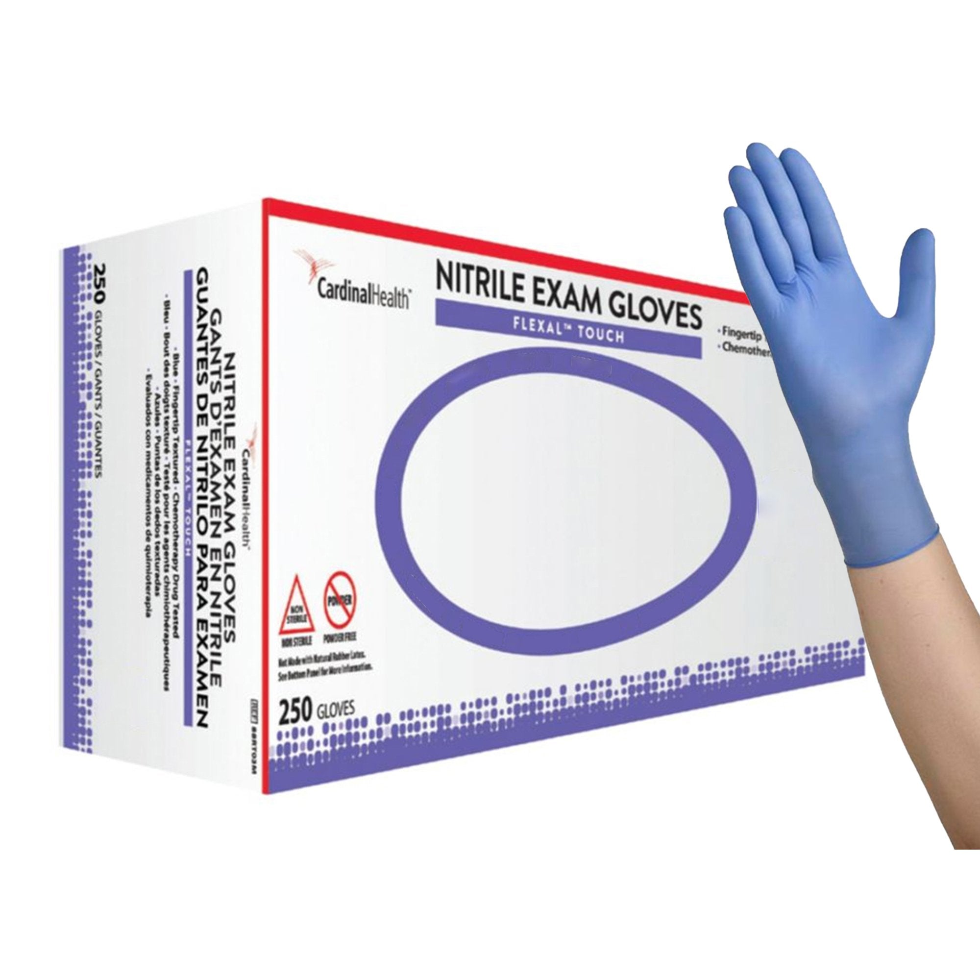 Exam Glove FLEXAL Touch X-Large NonSterile Nitrile Standard Cuff Length Textured Fingertips Blue Chemo Tested (230/BX), Packaging Type- Box