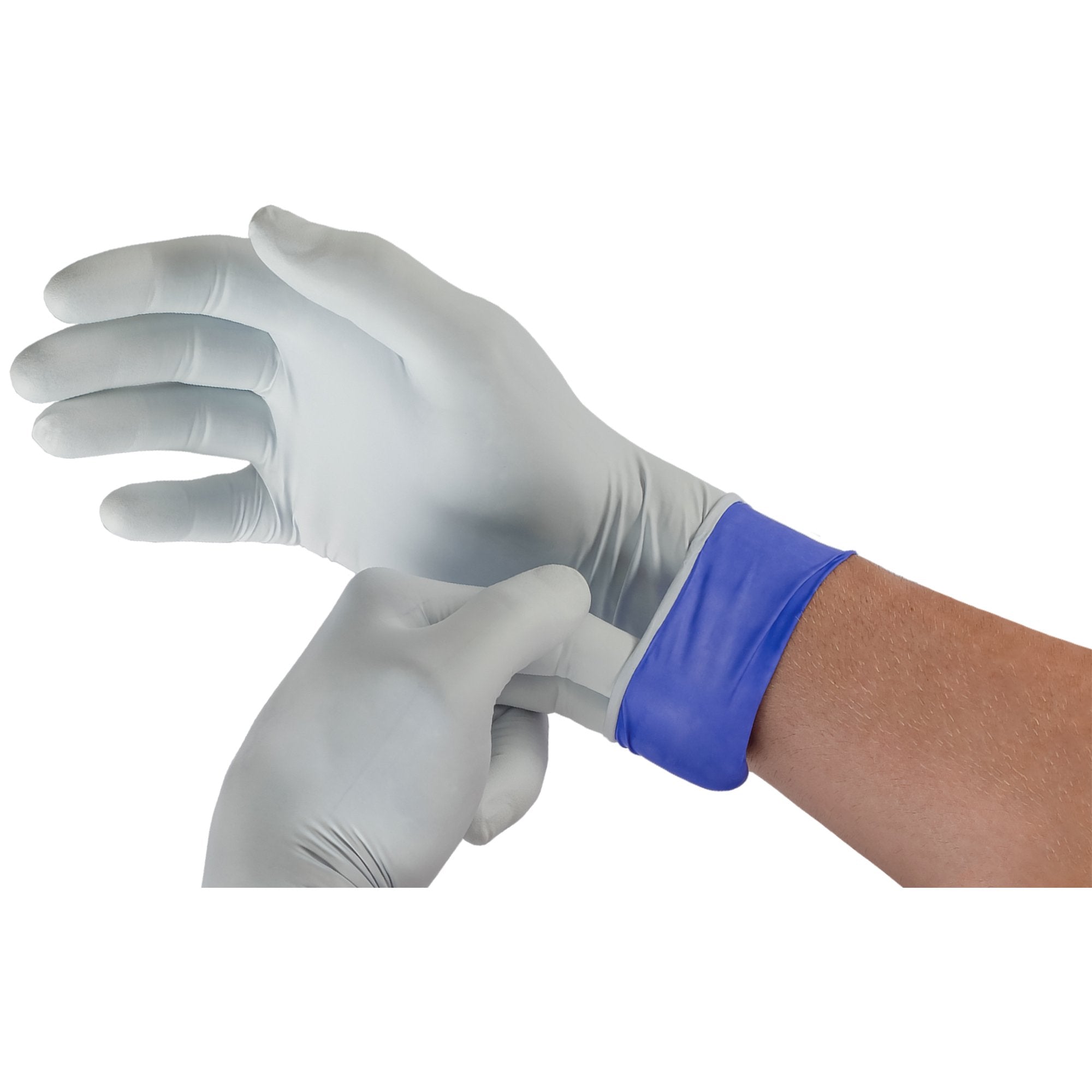 Exam Glove LifeStar EC X Large NonSterile Nitrile Extended Cuff Length Textured Fingertips White / Blue Fentanyl Tested