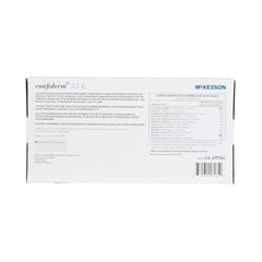 exam glove mckesson confiderm 3 5c medium nonsterile nitrile standard cuff length textured fingertips blue chemo tested packaging type box