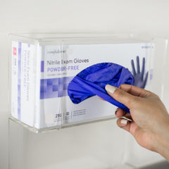 exam glove mckesson confiderm 3 5c medium nonsterile nitrile standard cuff length textured fingertips blue chemo tested packaging type box