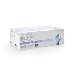 exam glove mckesson confiderm 6 5cx medium nonsterile nitrile extended cuff length textured fingertips blue chemo tested packaging type box