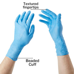 exam glove mckesson confiderm 6 5cx x large nonsterile nitrile extended cuff length textured fingertips blue chemo tested packaging type box