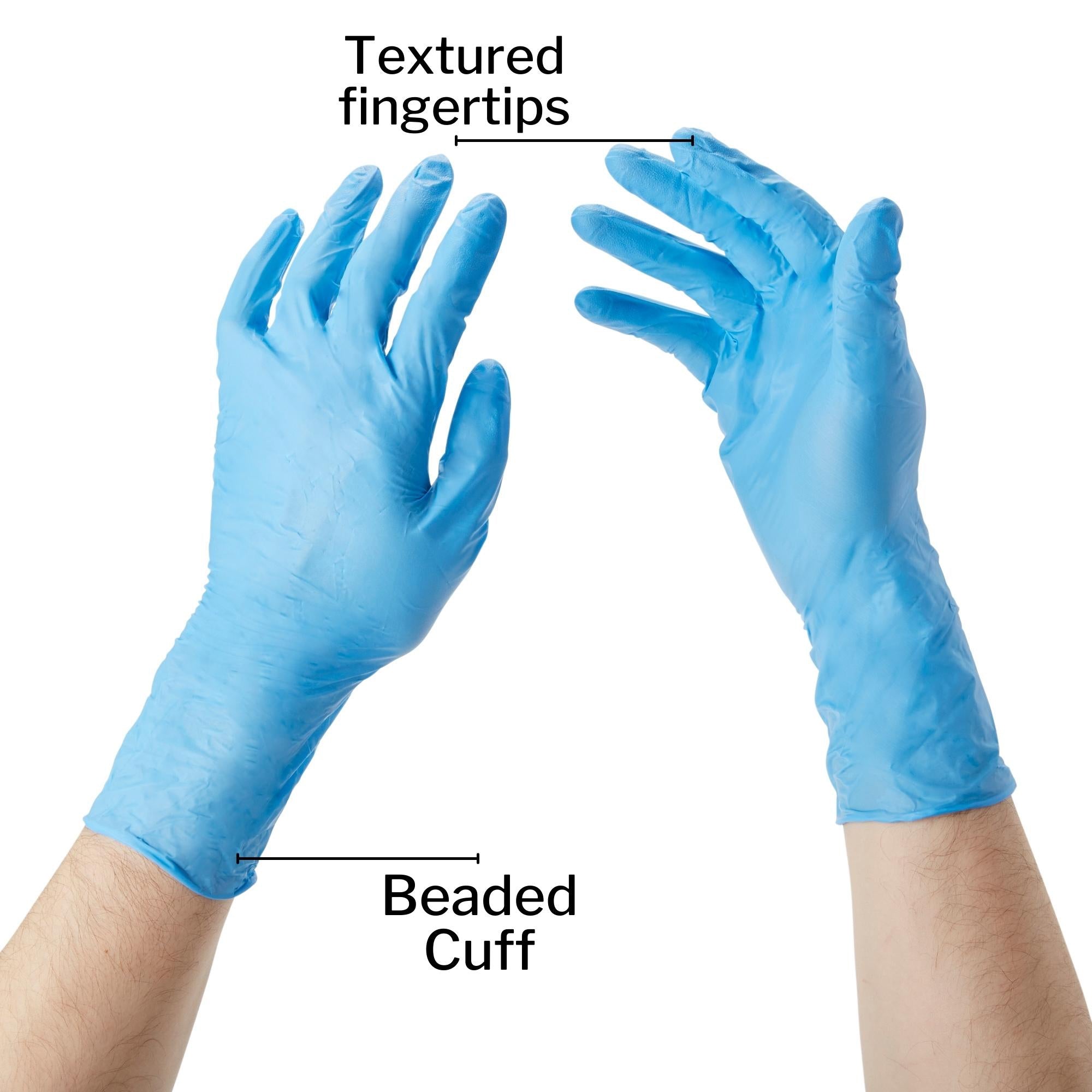 exam glove mckesson confiderm 6 5cx x large nonsterile nitrile extended cuff length textured fingertips blue chemo tested packaging type box