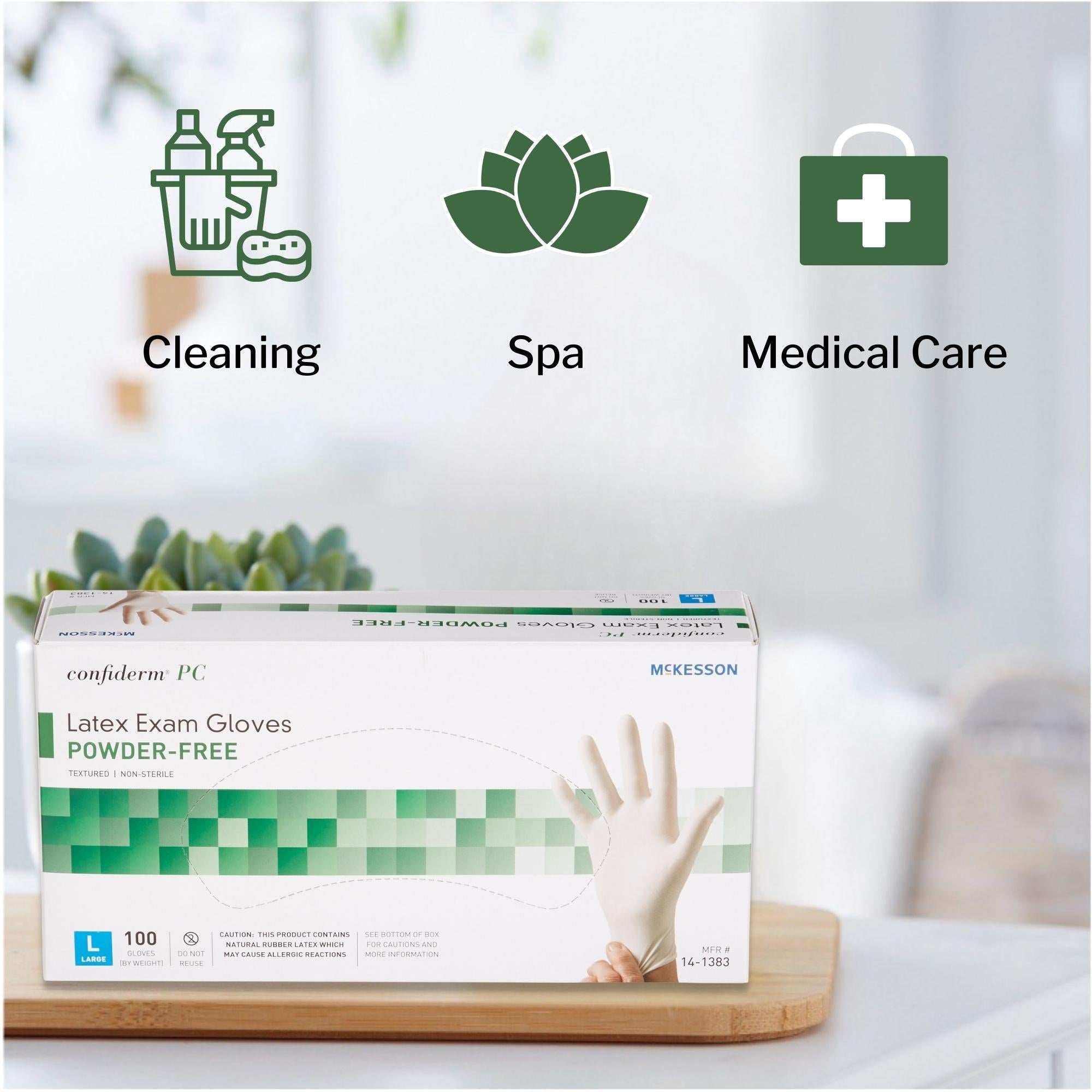 exam glove mckesson confiderm large nonsterile latex standard cuff length fully textured ivory not rated packaging type box