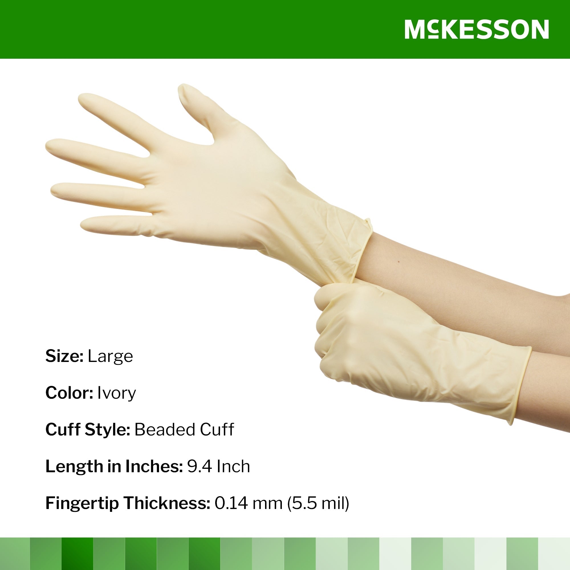 exam glove mckesson confiderm large nonsterile latex standard cuff length smooth ivory not rated packaging type box