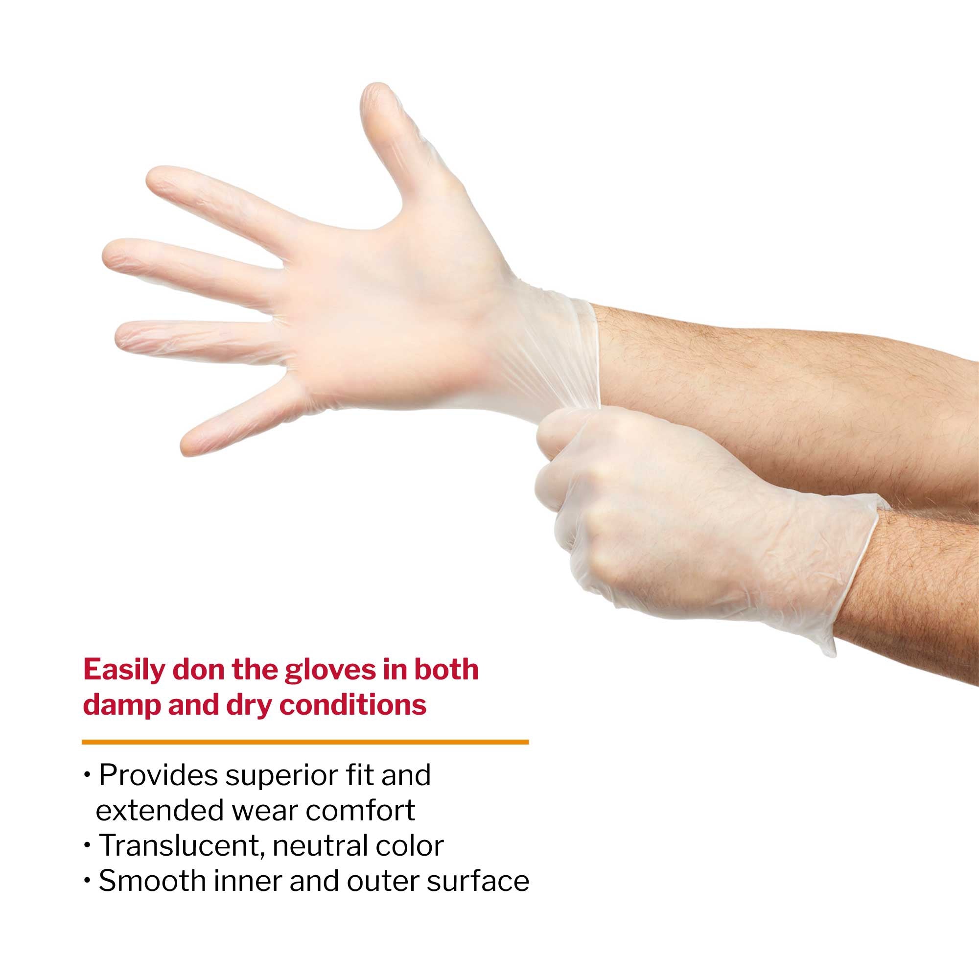 exam glove mckesson confiderm medium nonsterile vinyl standard cuff length smooth clear not rated packaging type box
