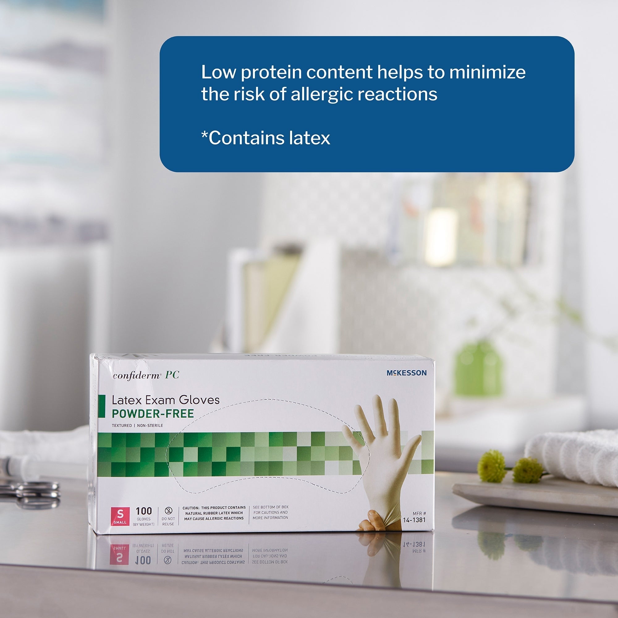 exam glove mckesson confiderm small nonsterile latex standard cuff length fully textured ivory not rated packaging type box