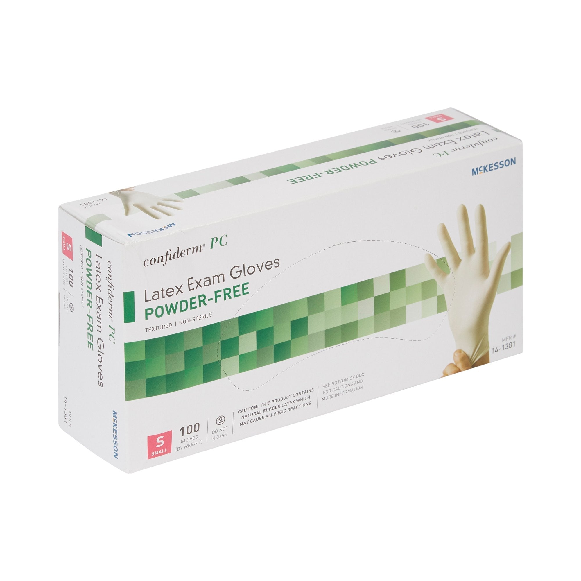 exam glove mckesson confiderm small nonsterile latex standard cuff length fully textured ivory not rated packaging type box