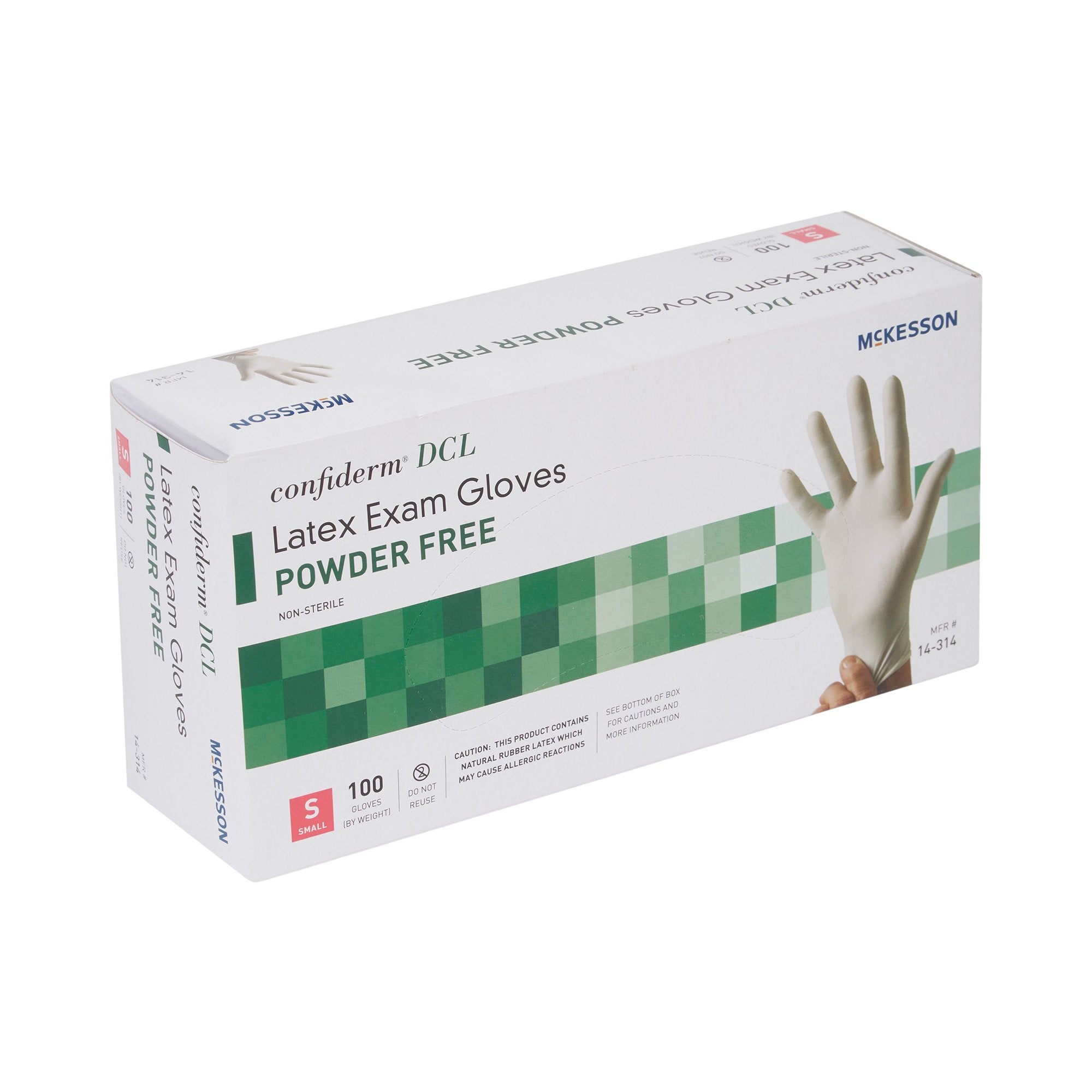 exam glove mckesson confiderm small nonsterile latex standard cuff length smooth ivory not rated packaging type box