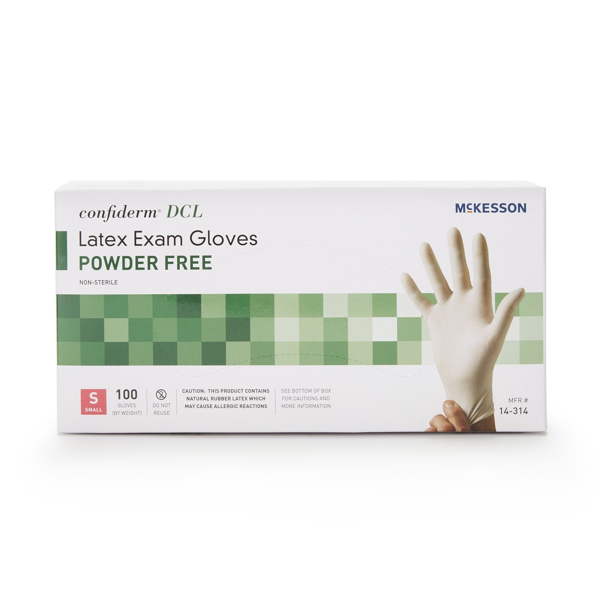 exam glove mckesson confiderm small nonsterile latex standard cuff length smooth ivory not rated packaging type box