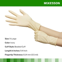 exam glove mckesson confiderm x large nonsterile latex standard cuff length smooth ivory not rated packaging type box