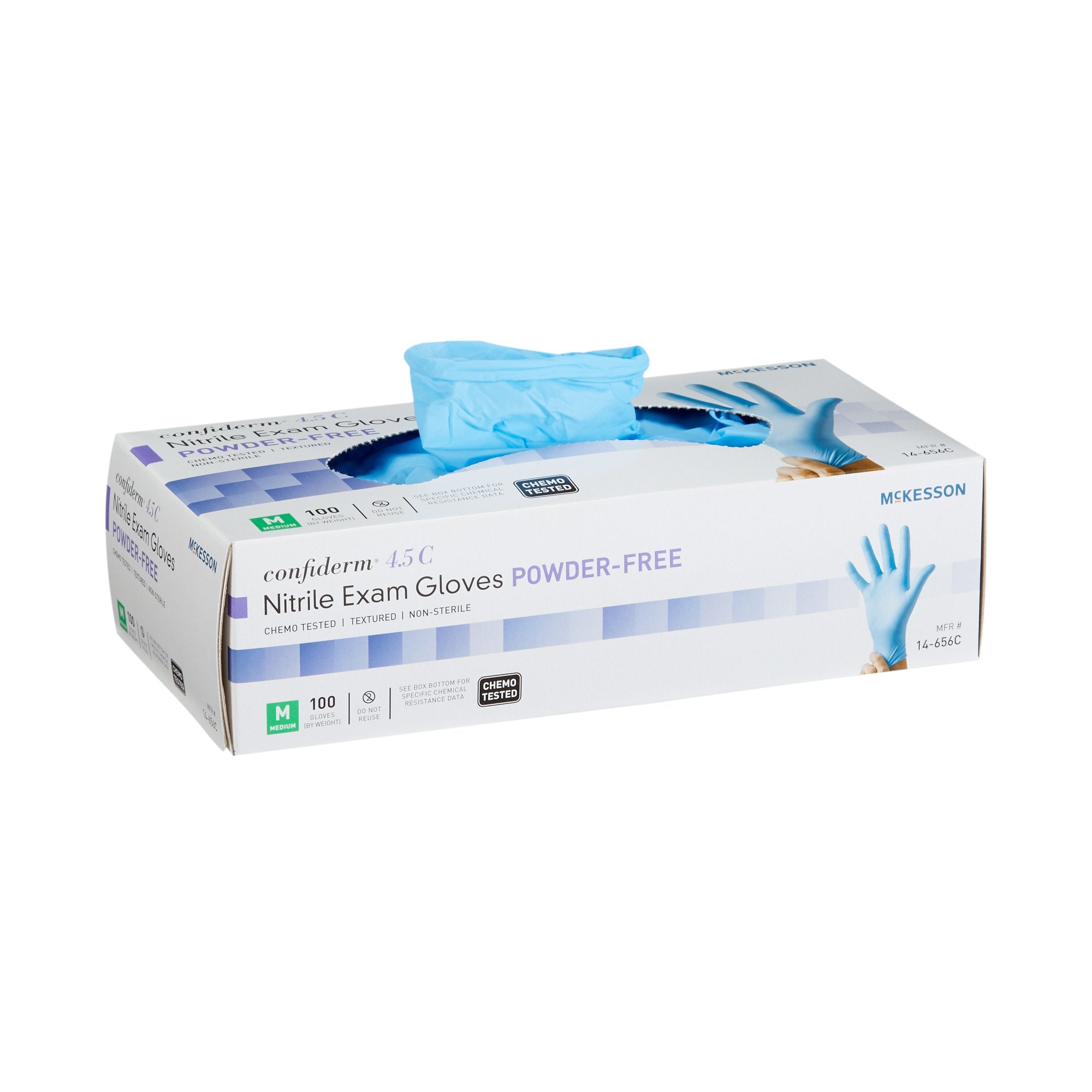 Exam Glove McKesson Confiderm 4.5C Medium NonSterile Nitrile Standard Cuff Length Textured Fingertips Blue Chemo Tested